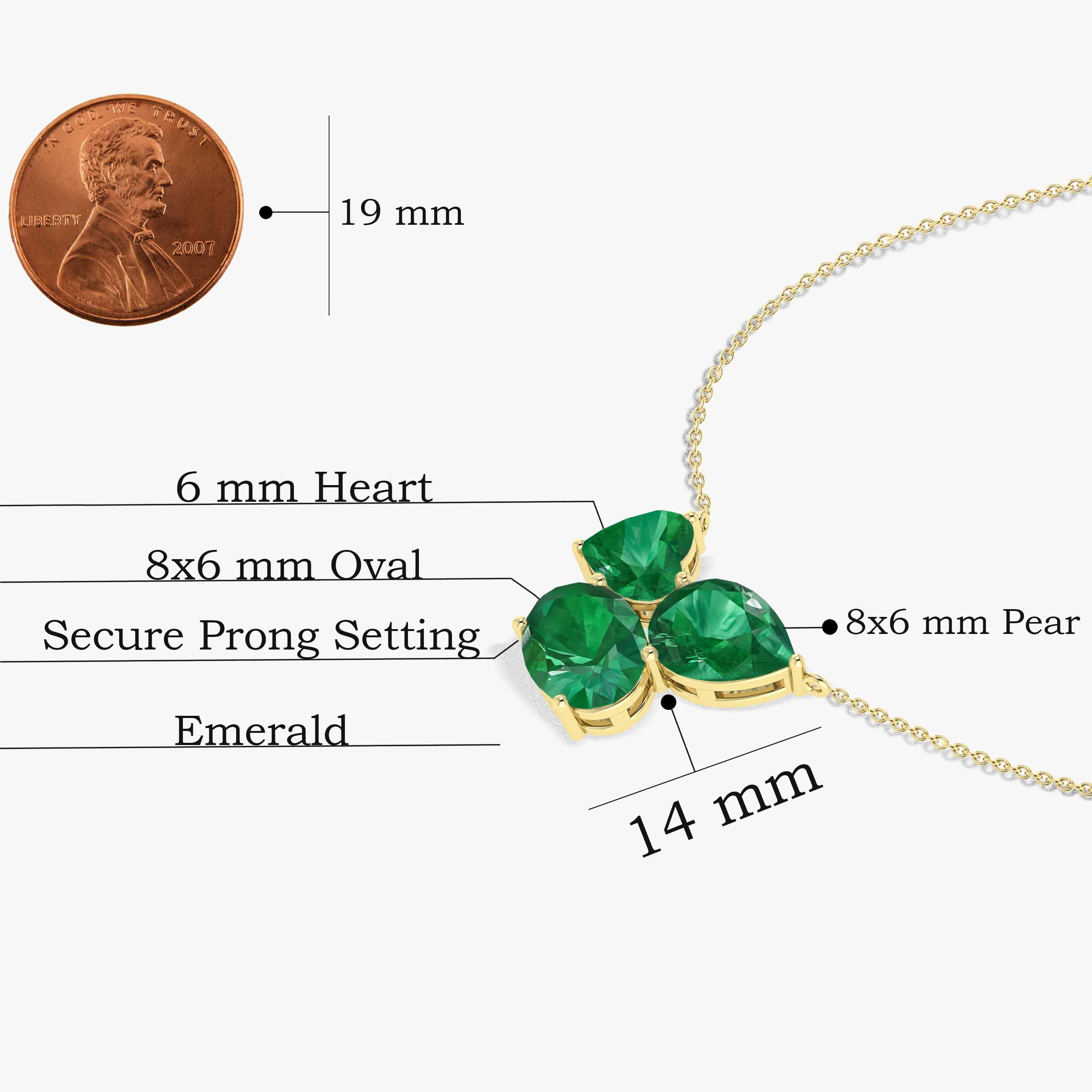 Exquisite Emerald Three Stone Pendant Necklace - 14K Gold Jewelry for Women - Perfect for Weddings, Anniversaries & Special Occasions
