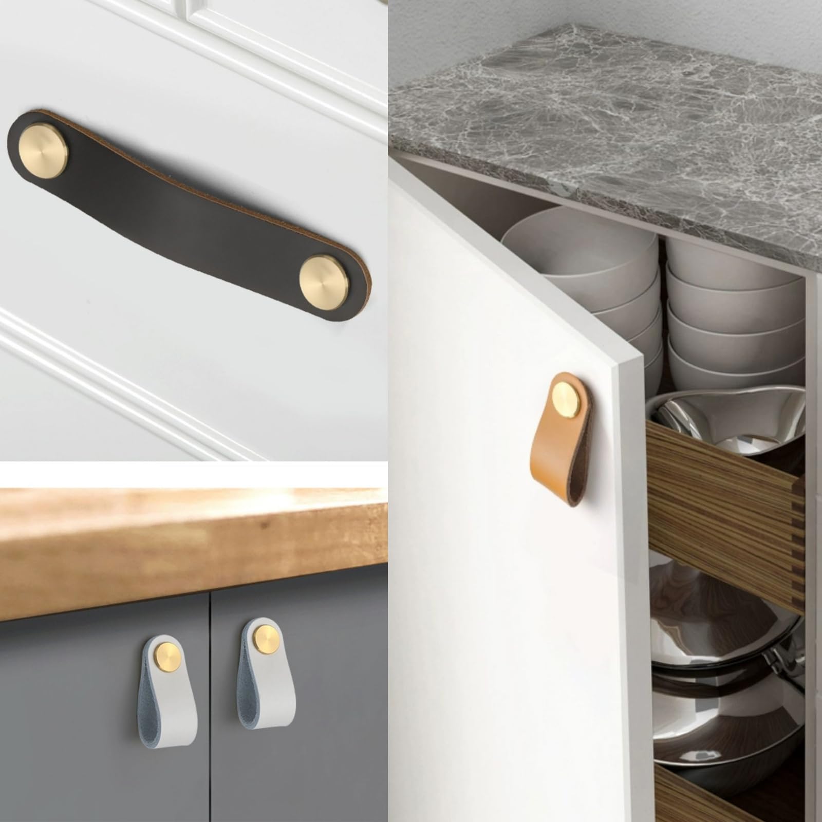 8-Pack Beige Leather Drawer Pulls & Cabinet Knobs - 5.7