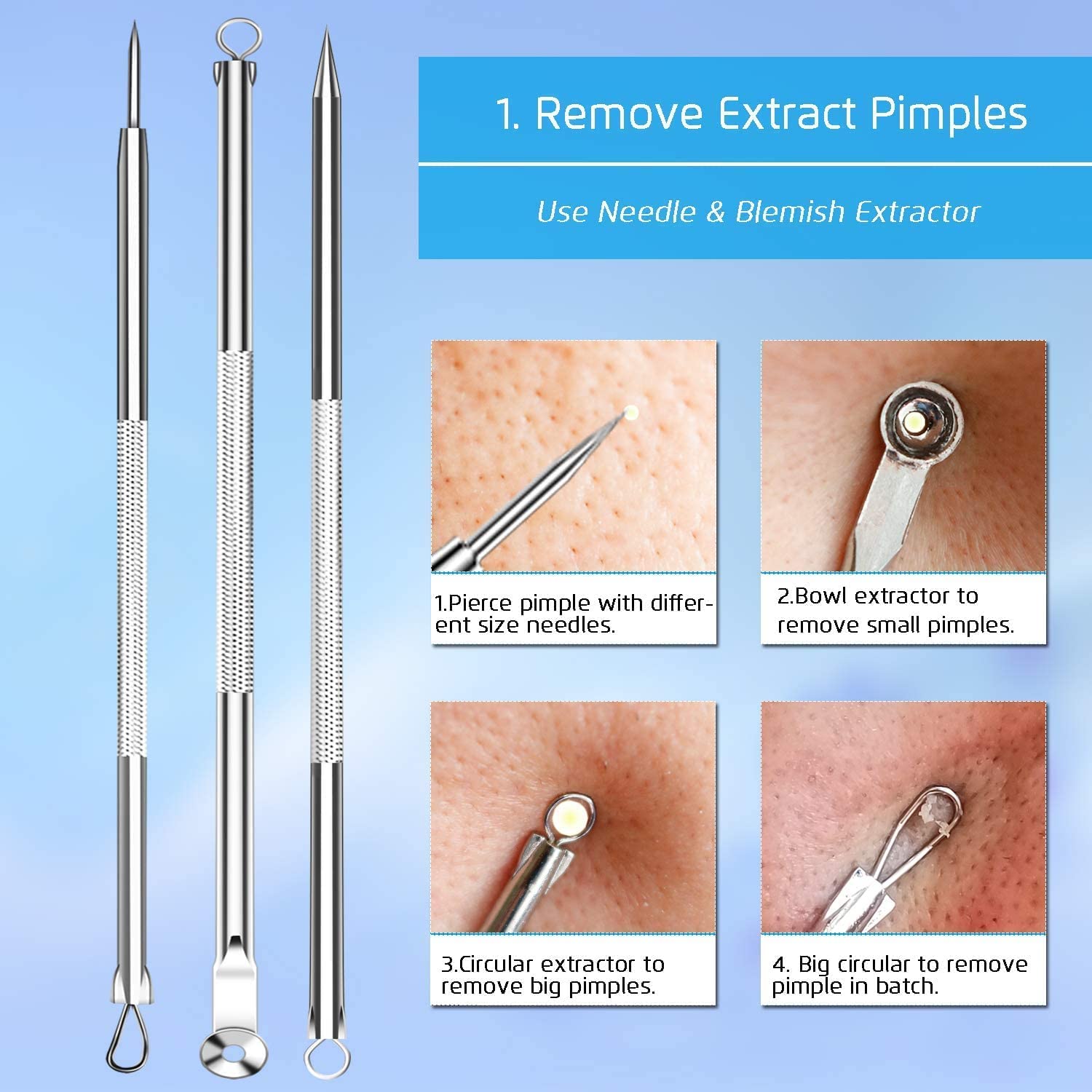 Professional Blackhead Remover Kit - 4 Pcs Pimple Extractor Tools with Case for Nose & Face | Whitehead & Blemish Treatment | Acne Removal for Clear Skin | Perfect for Home Spa & Skincare Routine