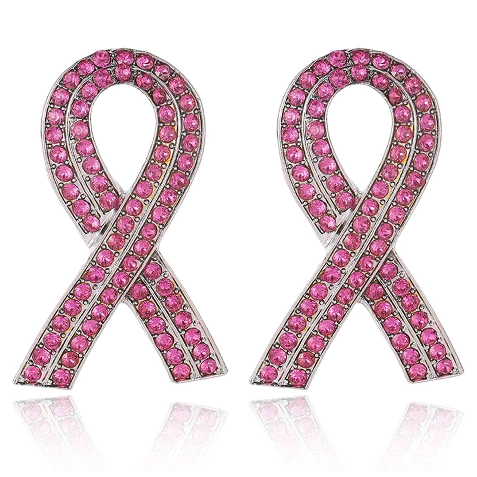 2 Pack Rhinestone Pink Ribbon Brooches - Breast Cancer Awareness Pins for Women, Sparkly Lapel Pins - Perfect for Charity Events, Fundraisers & Showing Support