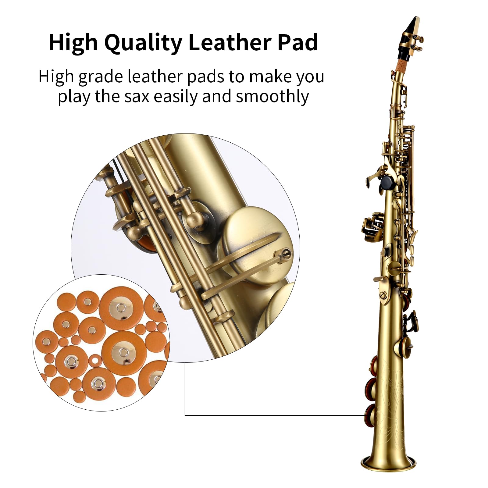 Professional Bb Soprano Saxophone - Straight Brass Woodwind Instrument with Nickel Plating, Carved Pattern, Carrying Case, Mouthpiece & Reed Cleaning Kit | Perfect for Jazz Bands, School Performances & Solo Practice