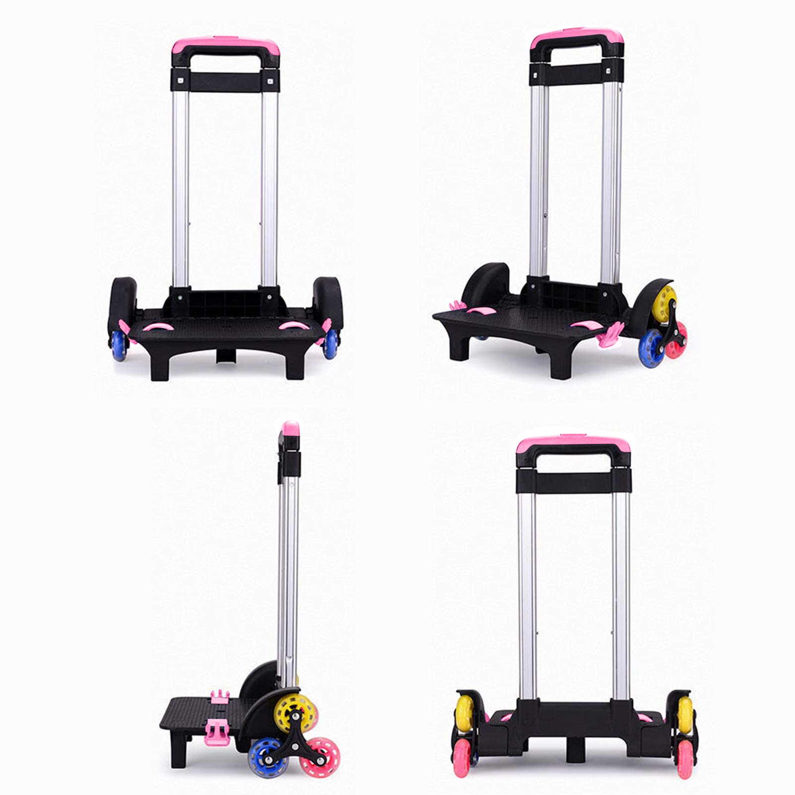 Foldable 6-Wheel Aluminum Alloy Backpack Trolley - Lightweight Rolling Luggage Cart for Kids School, Travel & Shopping | Portable Hand Cart with Wheels for Students, Commuters & Outdoor Activities