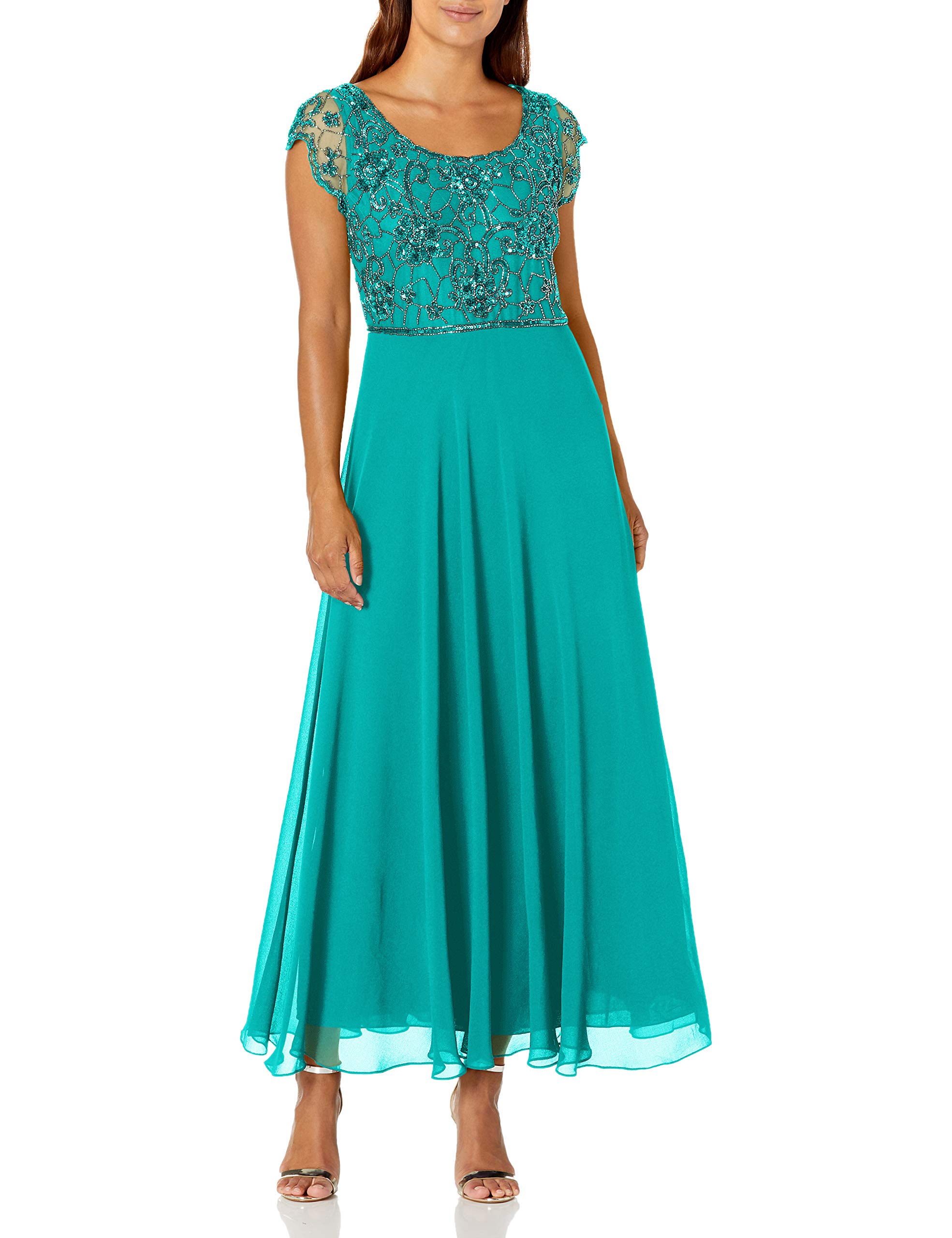 J Kara Women's Long Flutter Sleeve Dress - Elegant Flowy Maxi Dress for Summer, Beach, Party & Special Occasions