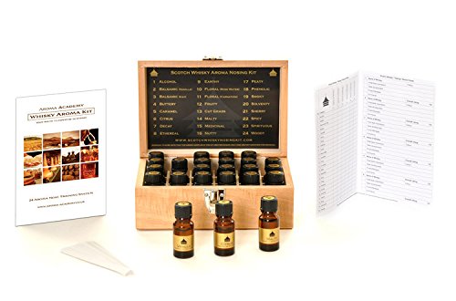 Premium Whiskey Aroma Training Kit - Wooden Box with 24 Scotch & Irish Whiskey Scent Samples | Whiskey Tasting, Sommelier Education & Home Bar Accessories