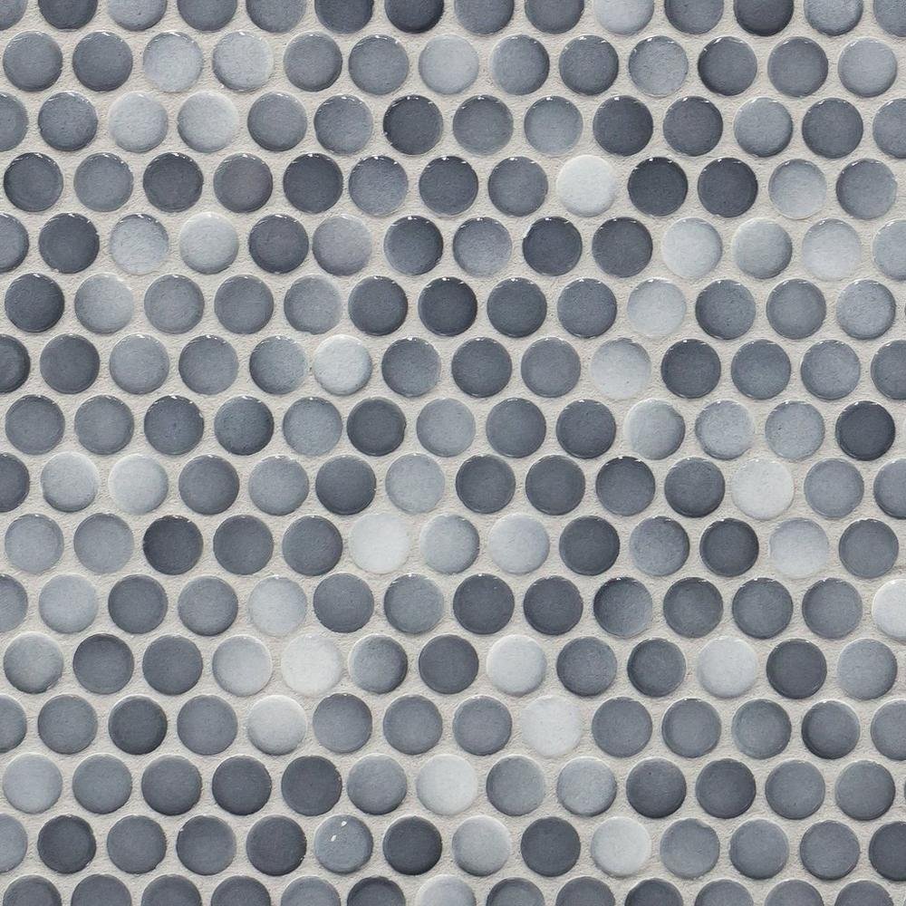 Dark Gray Bluish Penny Round Porcelain Mosaic Tile - 10 Sheets per Box | Waterproof Floor & Wall Tile for Bathroom, Backsplash, Shower | Easy Mesh-Backed Installation for DIY Home Renovation