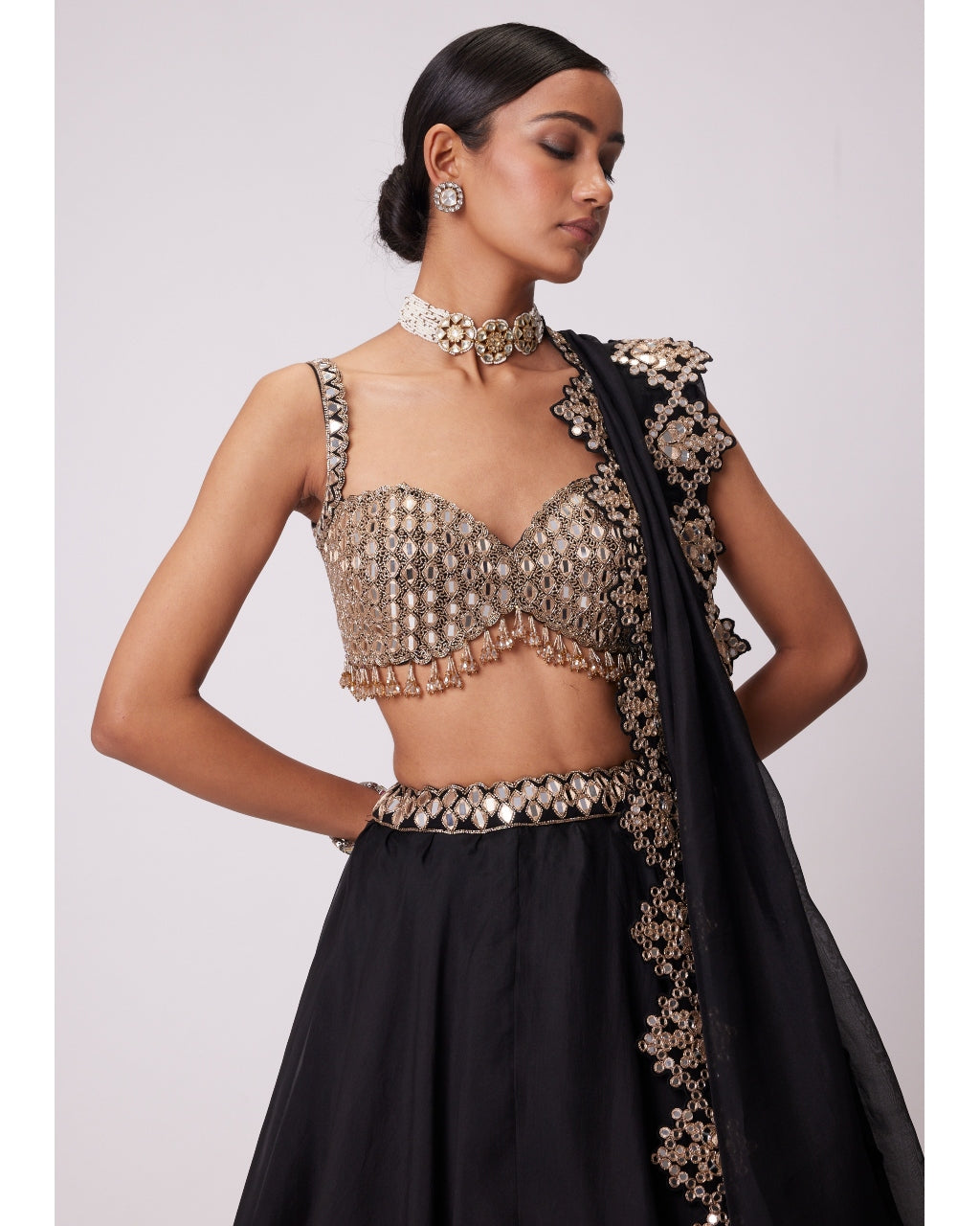 Elegant Black Organza Lehenga Set for Women - Traditional Indian Bridal Wear for Weddings, Festivals & Special Occasions