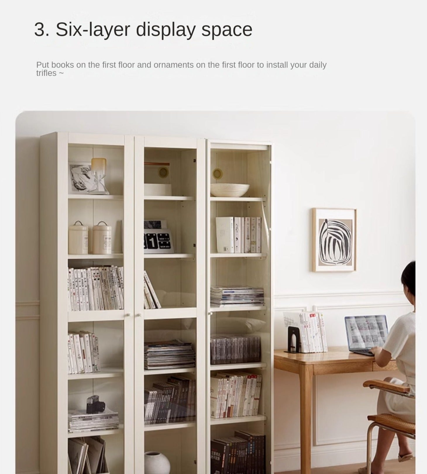 Solid Poplar Wood Bookcase - Wall to Ceiling Bookshelf with Adjustable Shelves for Home Office, Living Room & Library Storage