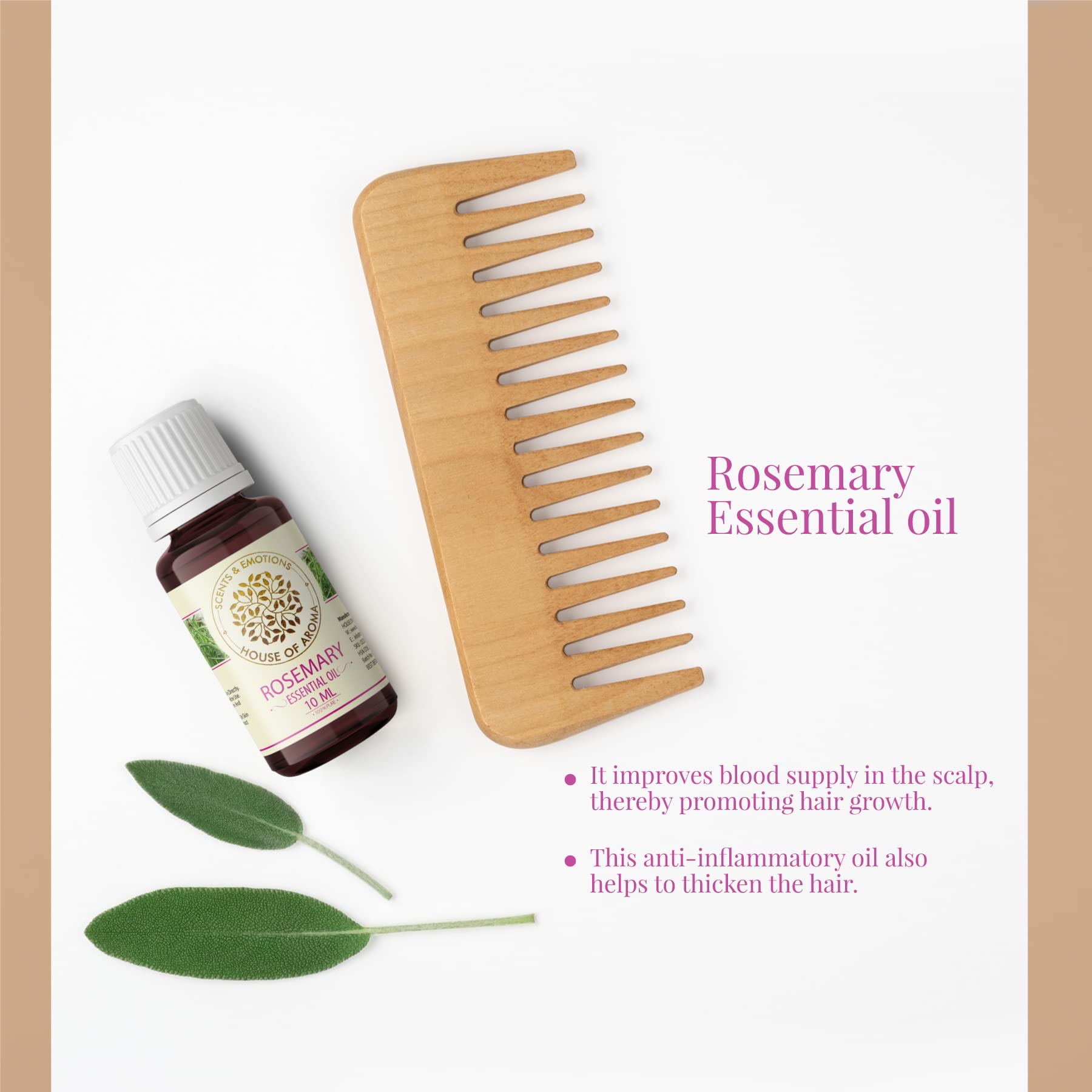 Organic Rosemary Essential Oil for Hair Growth & Scalp Care - 100% Pure Natural Aromatherapy Oil to Fight Dandruff, Prevent Hair Loss, Moisturize Skin & Reduce Dark Circles - Perfect for DIY Beauty, Massage & Home Fragrance (10ml)