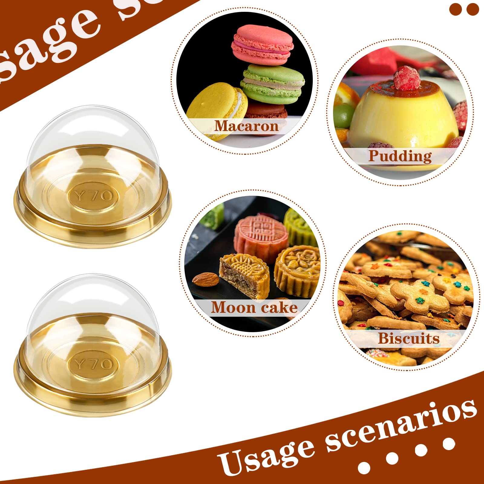 200 Clear Plastic Mini Cupcake Boxes with Dome Lids - 2.87 x 2.87 x 1.97 Inch Gold Containers for Muffins, Cheese & Pastries - Perfect for Wedding, Birthday Party Favors & Gift Packaging Supplies
