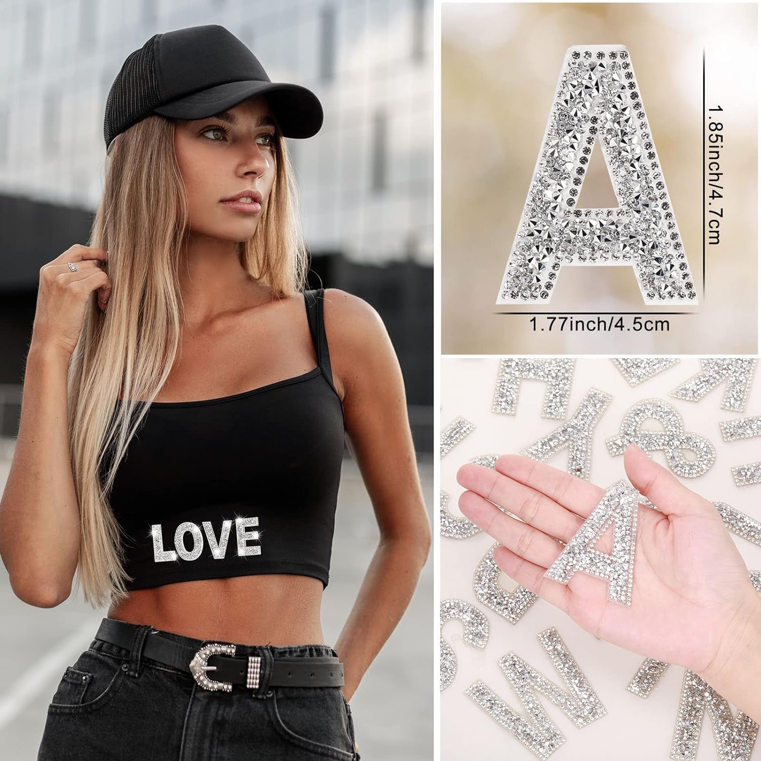 Glitter Resin Rhinestone Alphabet Letter Stickers A-Z (White, 26 Pieces) - Self Adhesive Iron On Crystal Letters for DIY Clothing, Art Projects, Scrapbooking & Home Decor