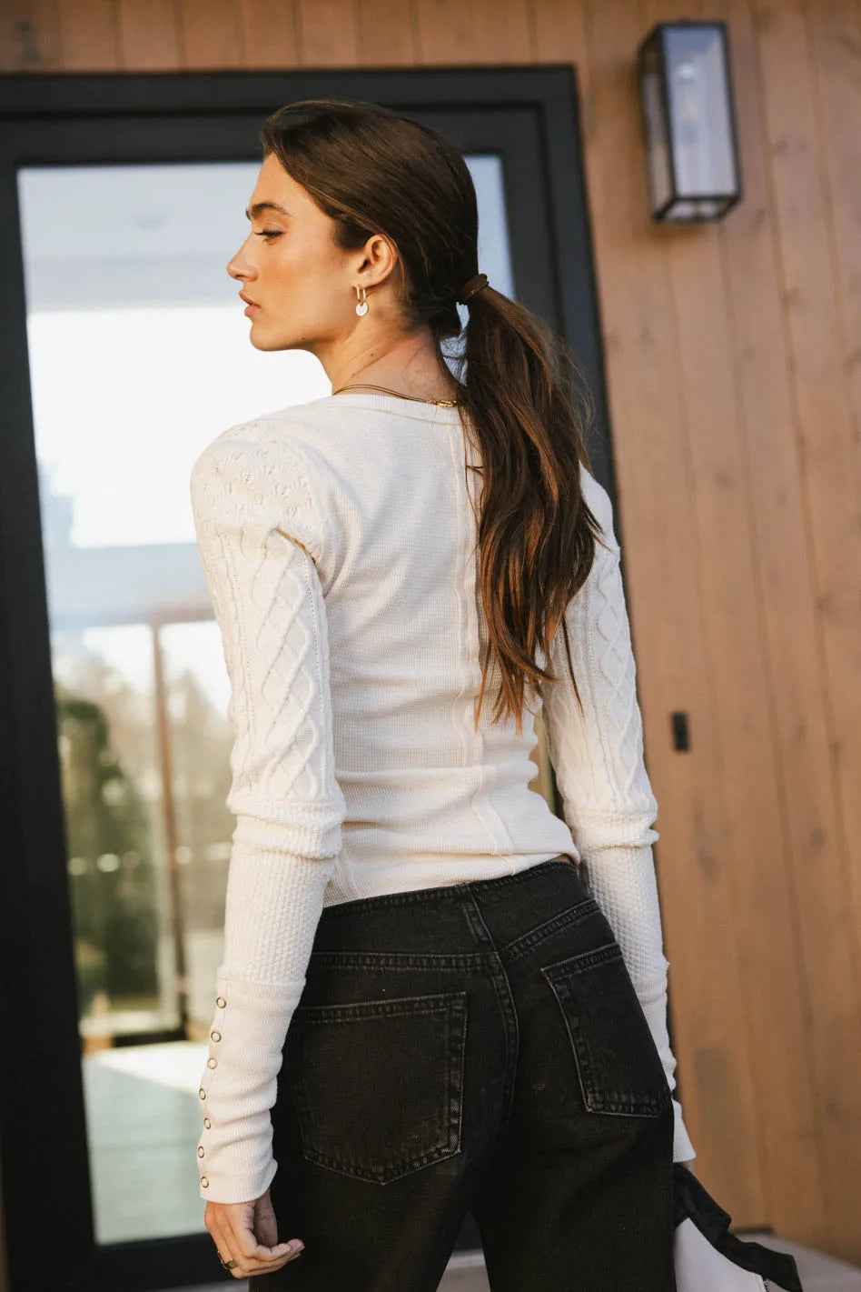 Naomi Cream Cable Knit Sleeve Top for Women | Soft Winter Sweater | Perfect for Casual Outfits, Office Wear & Holiday Parties
