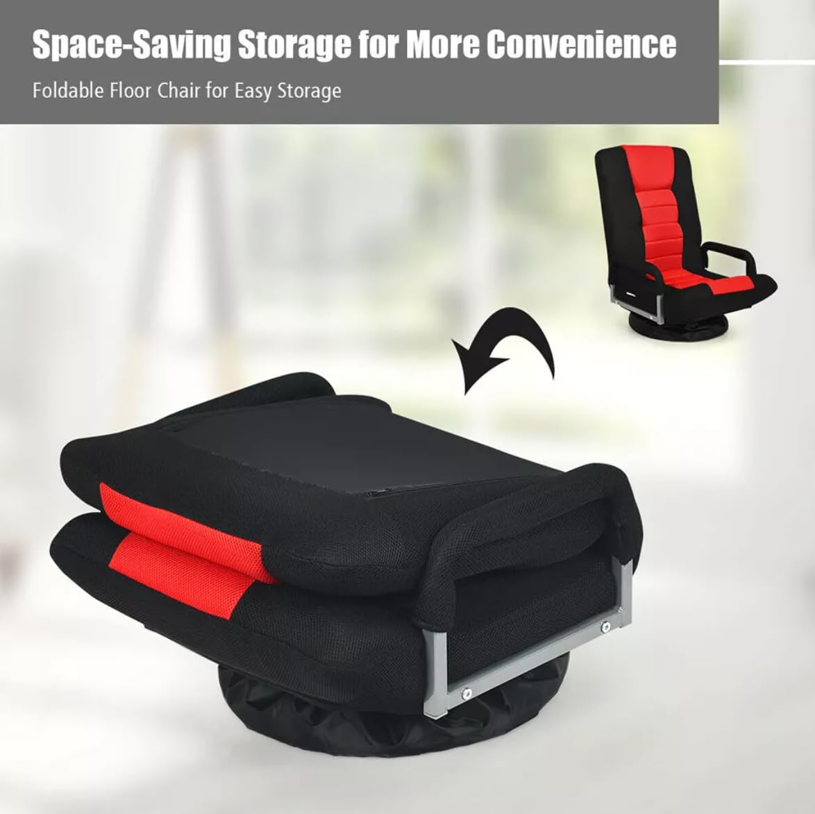 7-Position Adjustable Floor Gaming Chair - Soft Swivel Rocker for Kids, Teens & Adults - Ergonomic Video Game Chair for Gaming, Reading & Relaxing - Perfect for Living Room, Bedroom & Game Room (Red)