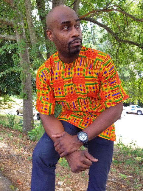 Authentic African Kente Dashiki Shirt for Men - DP3227M | Colorful Traditional African Print Cotton Tunic | Perfect for Cultural Events, Weddings & Festivals