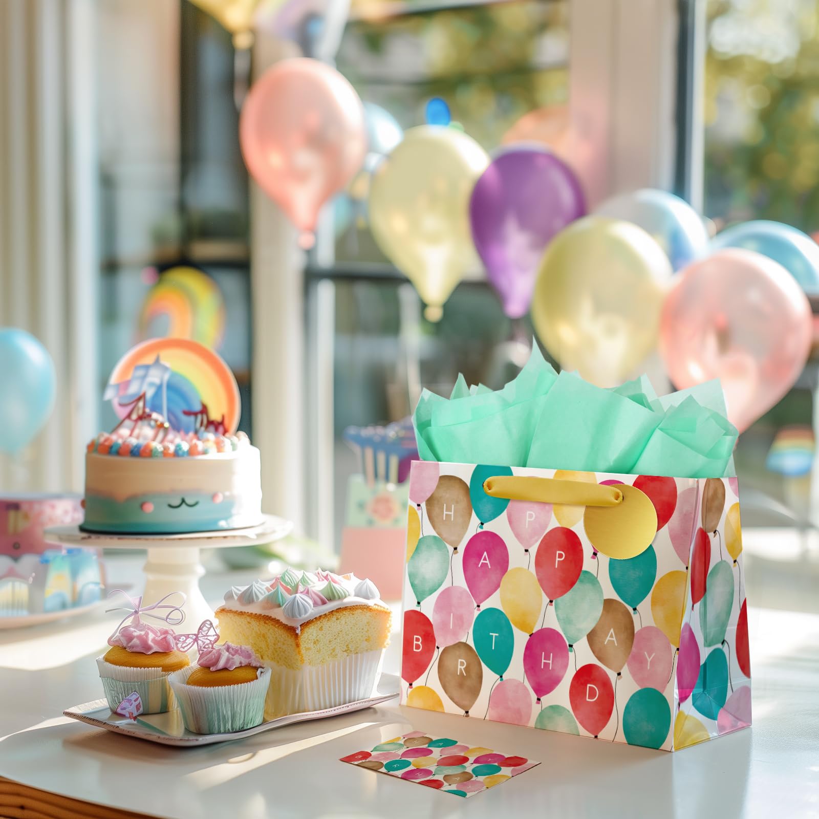 Happy Birthday Gift Bags with Tissue Paper & Card - 13x10x5 Inch Reusable Party Favor Bags with Handles for Presents, Birthday Celebrations & Special Occasions | Perfect for Birthday Parties, Baby Showers & Holiday Gifting