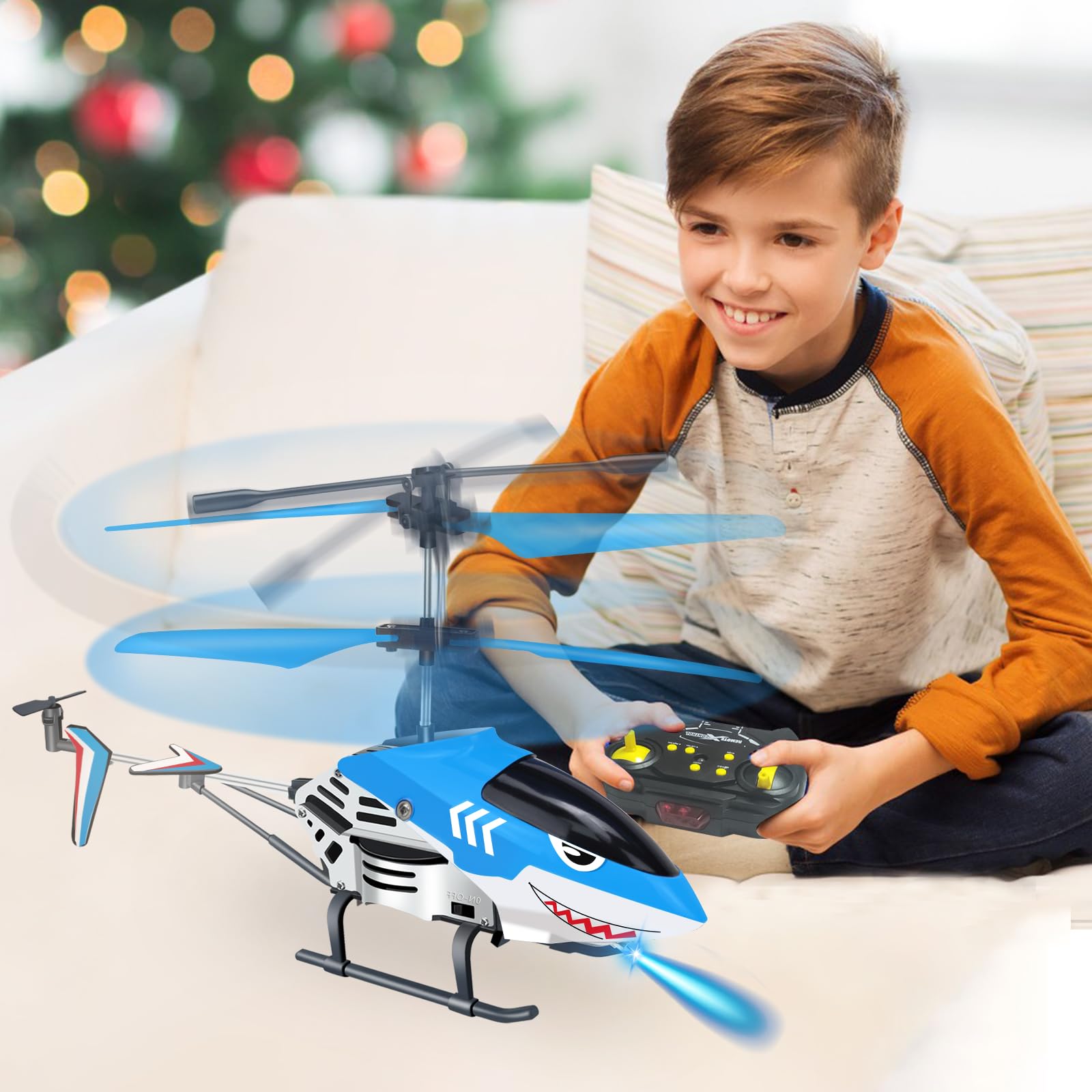 Best Remote Control Helicopter for Kids - 2.4GHz RC Helicopter Toy with LED Lights, 3.5 Channel, Gyro Stabilizer & Altitude Hold | Perfect Gift for Boys & Girls Ages 8+ | Indoor Flying Fun for Beginners (Shark Design) - Great for Birthday Gifts, STEM Learning & Family Playtime