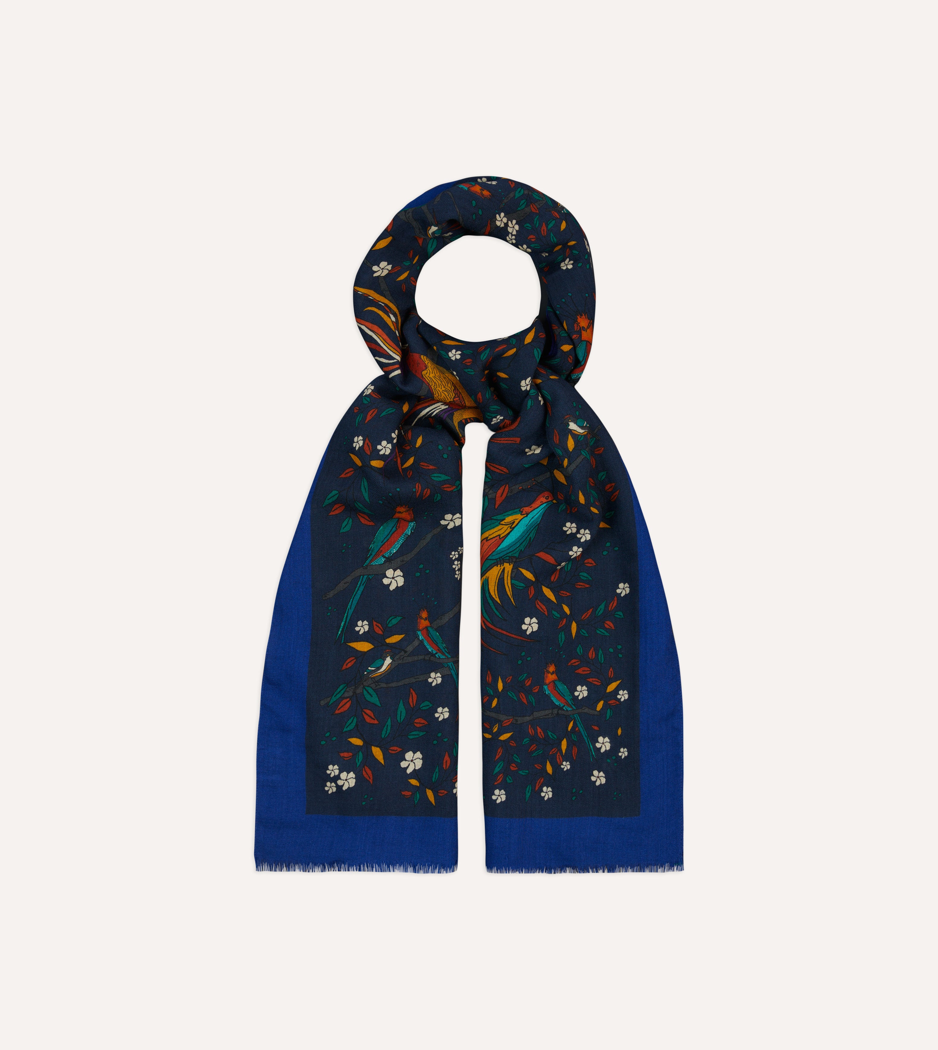 Stylish Navy Blue Birds of Paradise Print Wool Scarf - Warm Winter Fashion Accessory for Women - Perfect for Office, Travel & Outdoor Activities