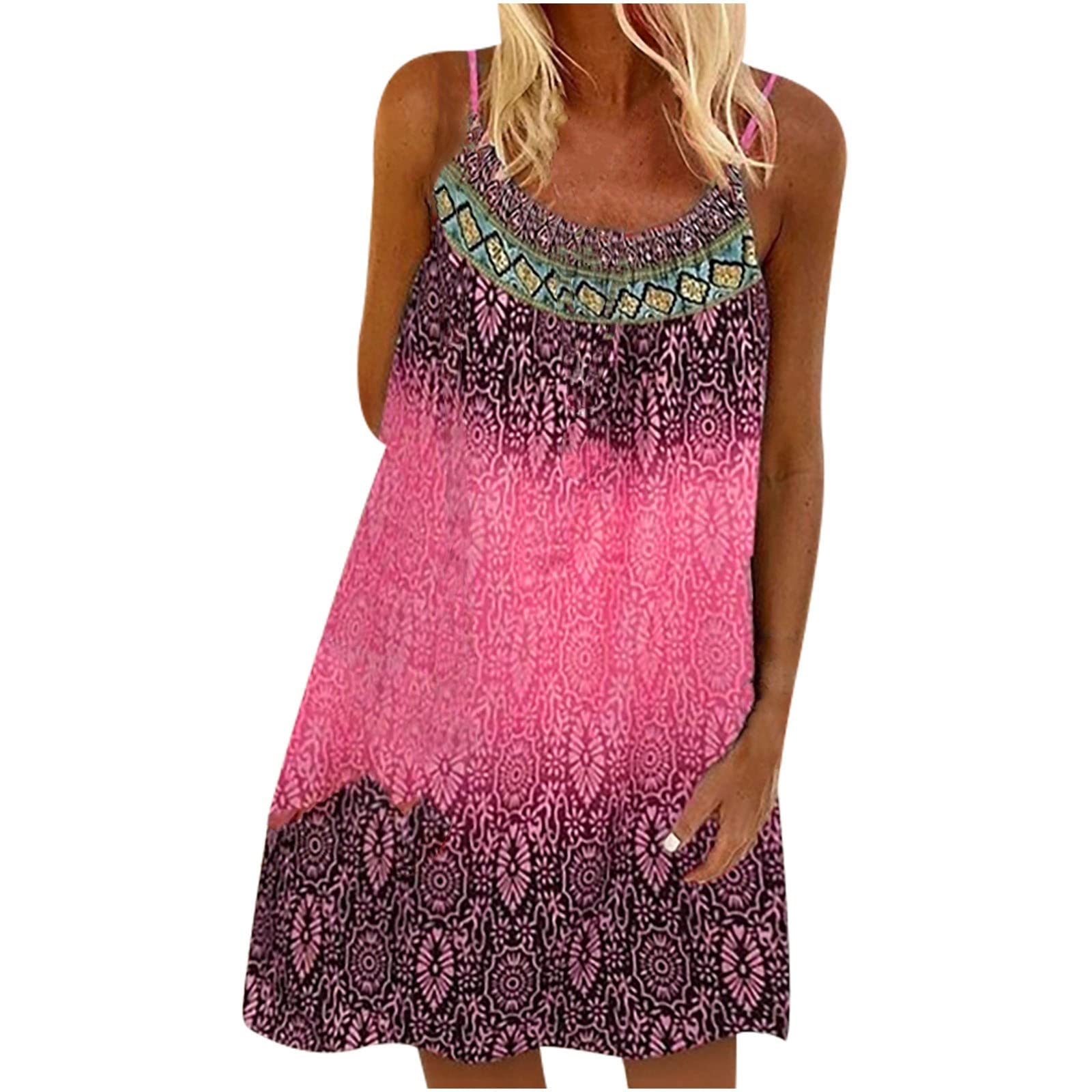 Women's Summer Loose Knit Sleeveless Dress - Casual Camisole Vest with Floral Print - Perfect for Beach, Vacation & Everyday Wear