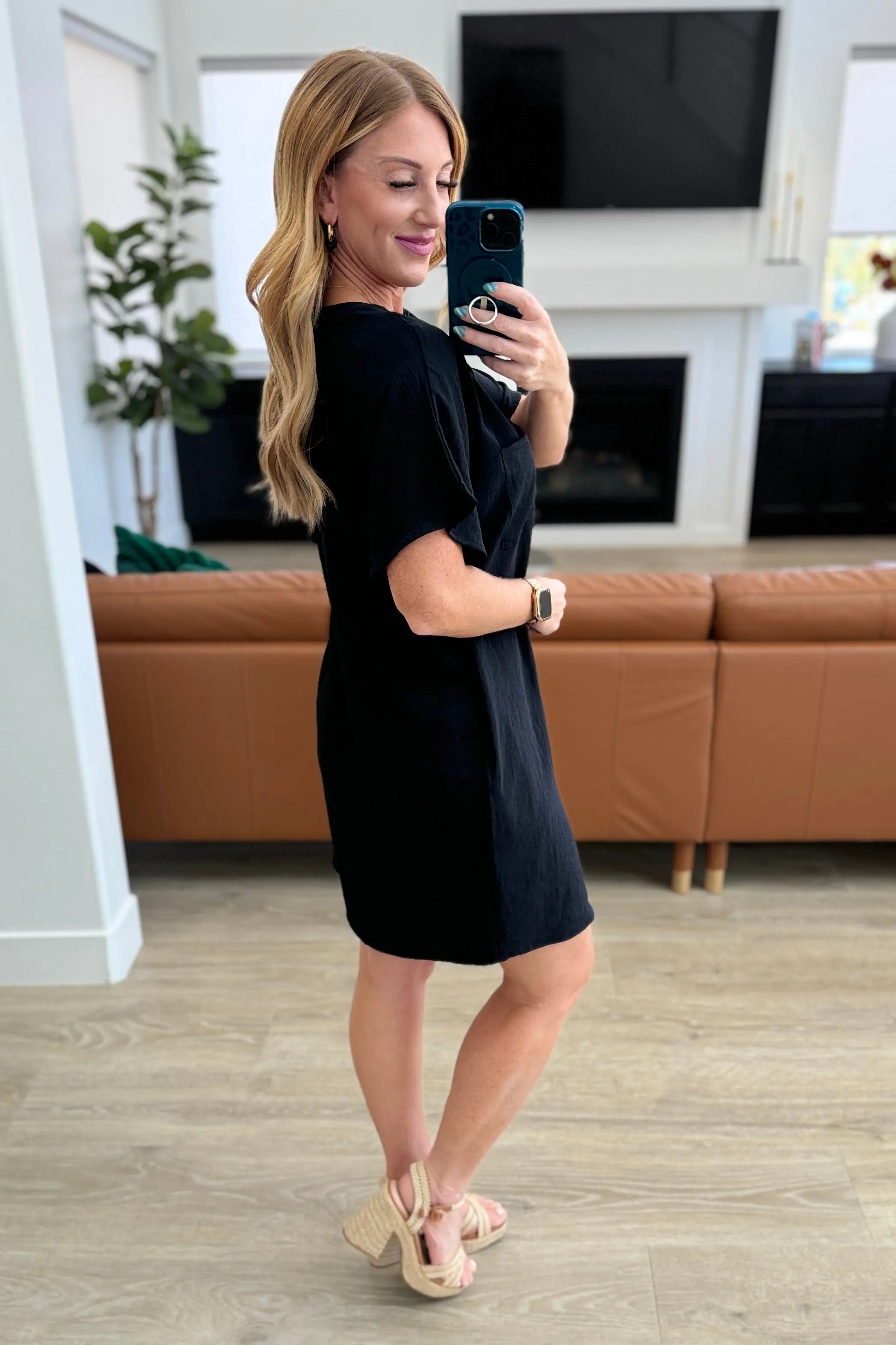 Go Go Girl Black V-Neck T-Shirt Dress - Casual & Comfortable Women's Summer Dress for Outings, Beach, and Everyday Wear