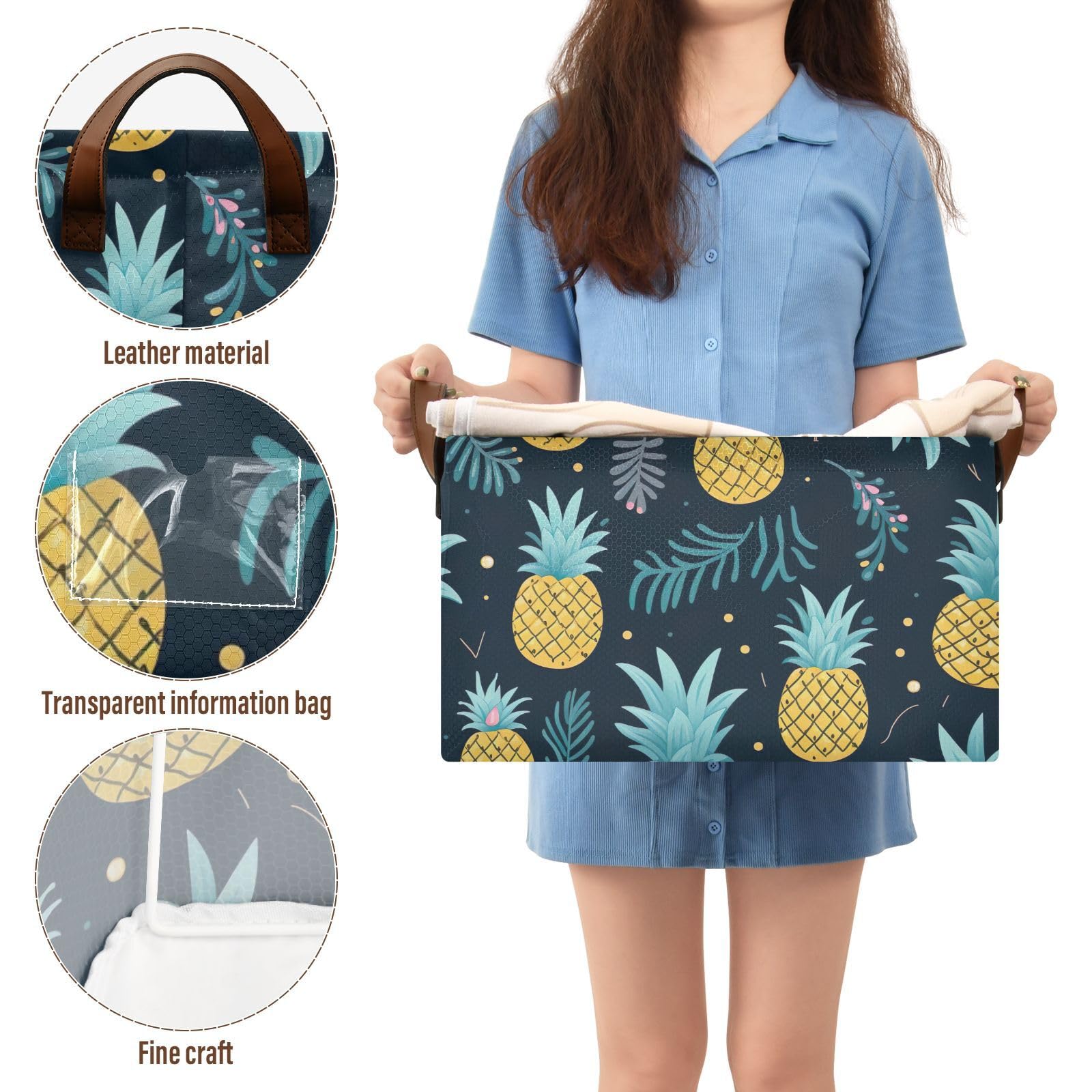 Foldable Storage Bins with Handles - 2 Pack Pineapple Tropical Design Collapsible Shelves & Baskets (16.9