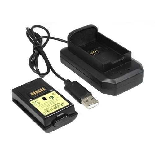 Xbox 360 Wireless Controller Charger Dock Station with Rechargeable Battery - Black | Fast USB Charging for Gaming | Perfect for Xbox 360 Gaming Sessions & Multiplayer Battles