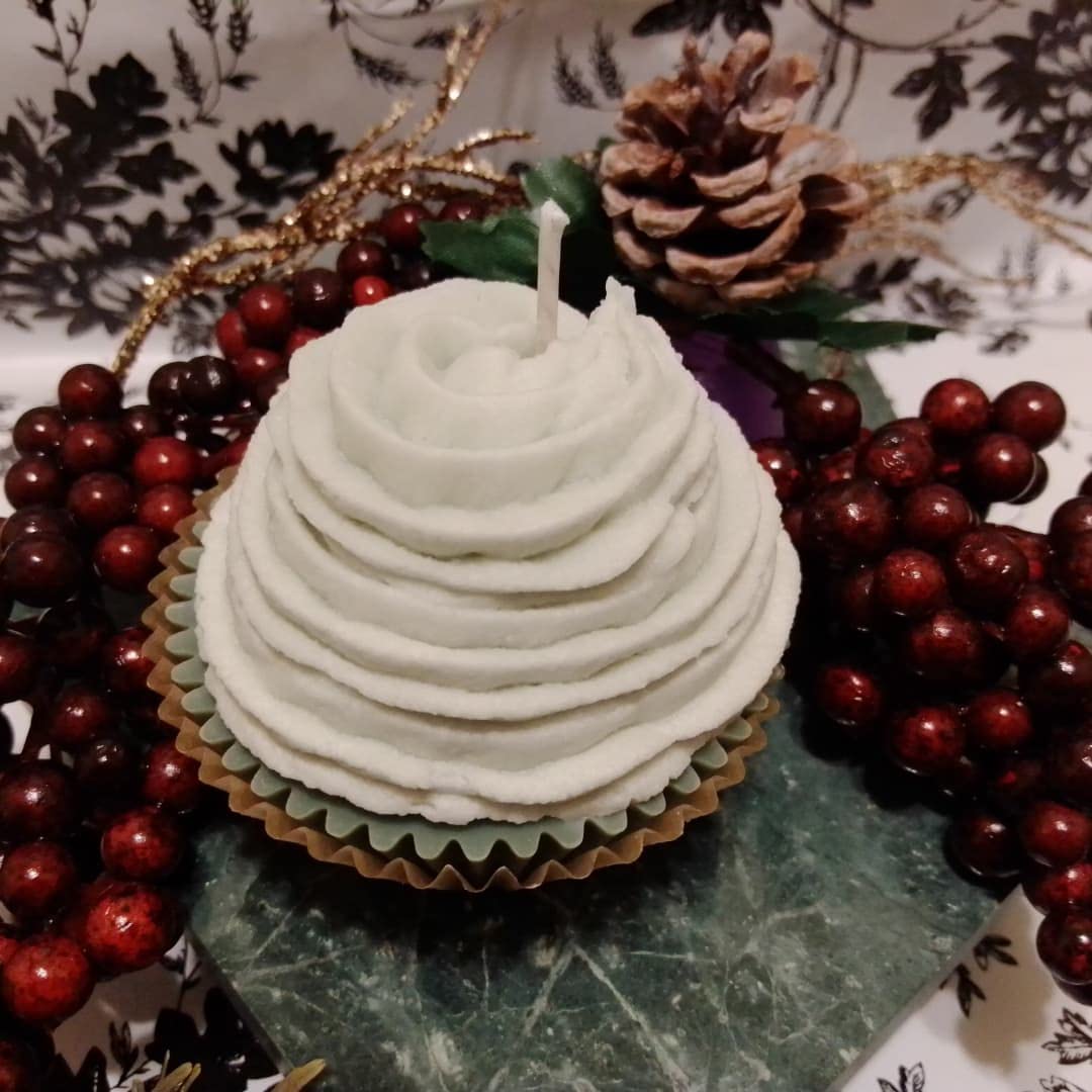 DSU Gifts Holly and Jolly Christmas Cupcake Candle - Birthday Cake Scented Candle for Holidays, Home Decor & Party Favors | Fun Shaped Food Candles for Christmas, Birthdays & Special Occasions