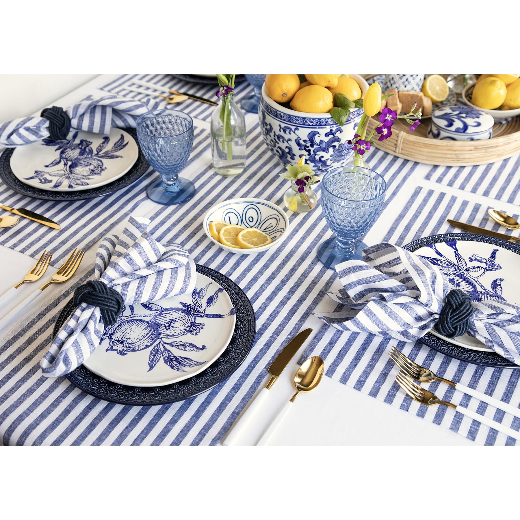 Solino Home 100% Pure Linen Navy and White Striped Table Runner 14x48 Inch - Elegant Dresser & Coffee Table Decor for Spring, Easter, Mother's Day - Perfect for Dining Tables, Buffets, and Holiday Centerpieces