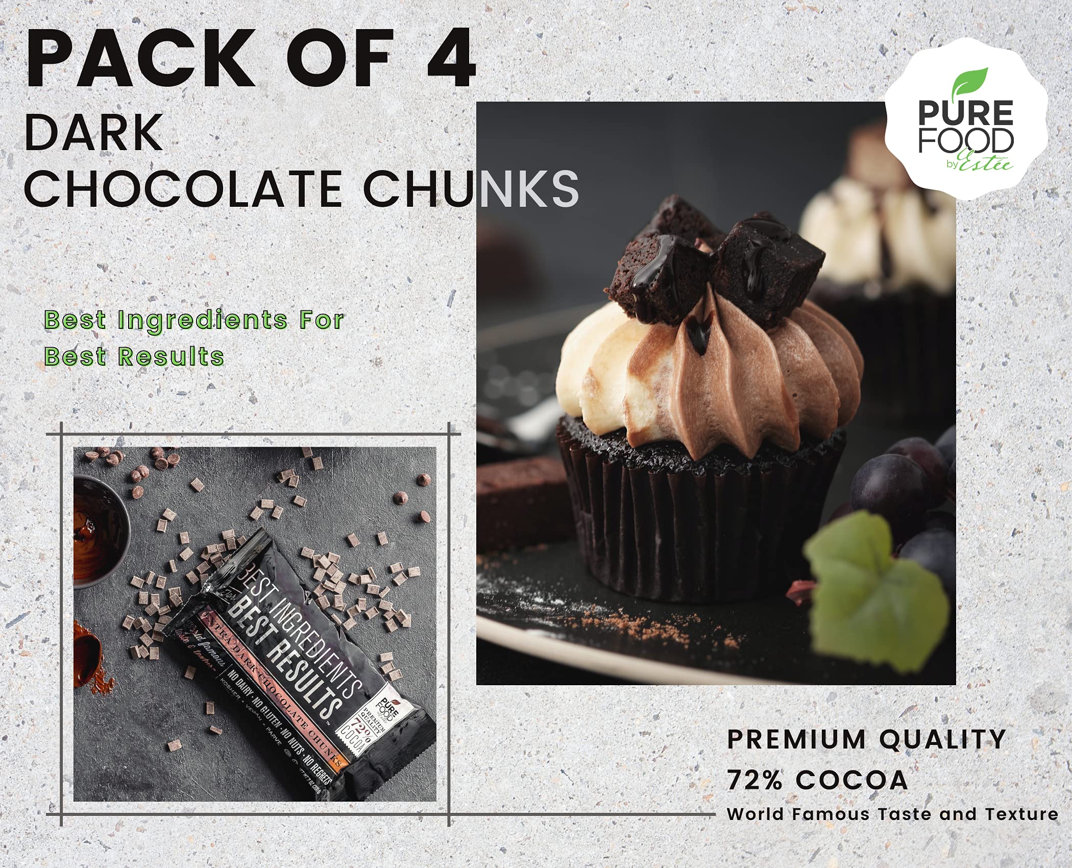 Dark Chocolate Chunks for Baking - Vegan, Kosher, Gluten-Free - Perfect for Cookies & Desserts