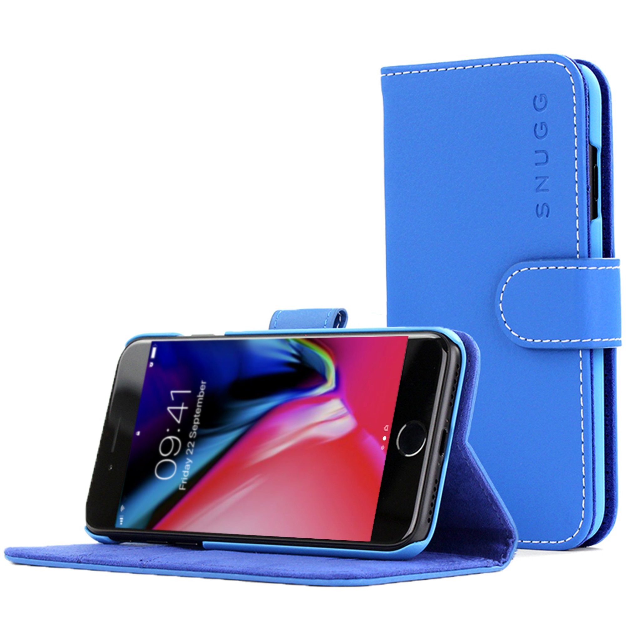 Premium Leather Wallet Case for iPhone 8 Plus/7 Plus - RFID Blocking Flip Cover with Card Slots & Stand Feature (Electric Blue) - Perfect for Business, Travel & Everyday Use