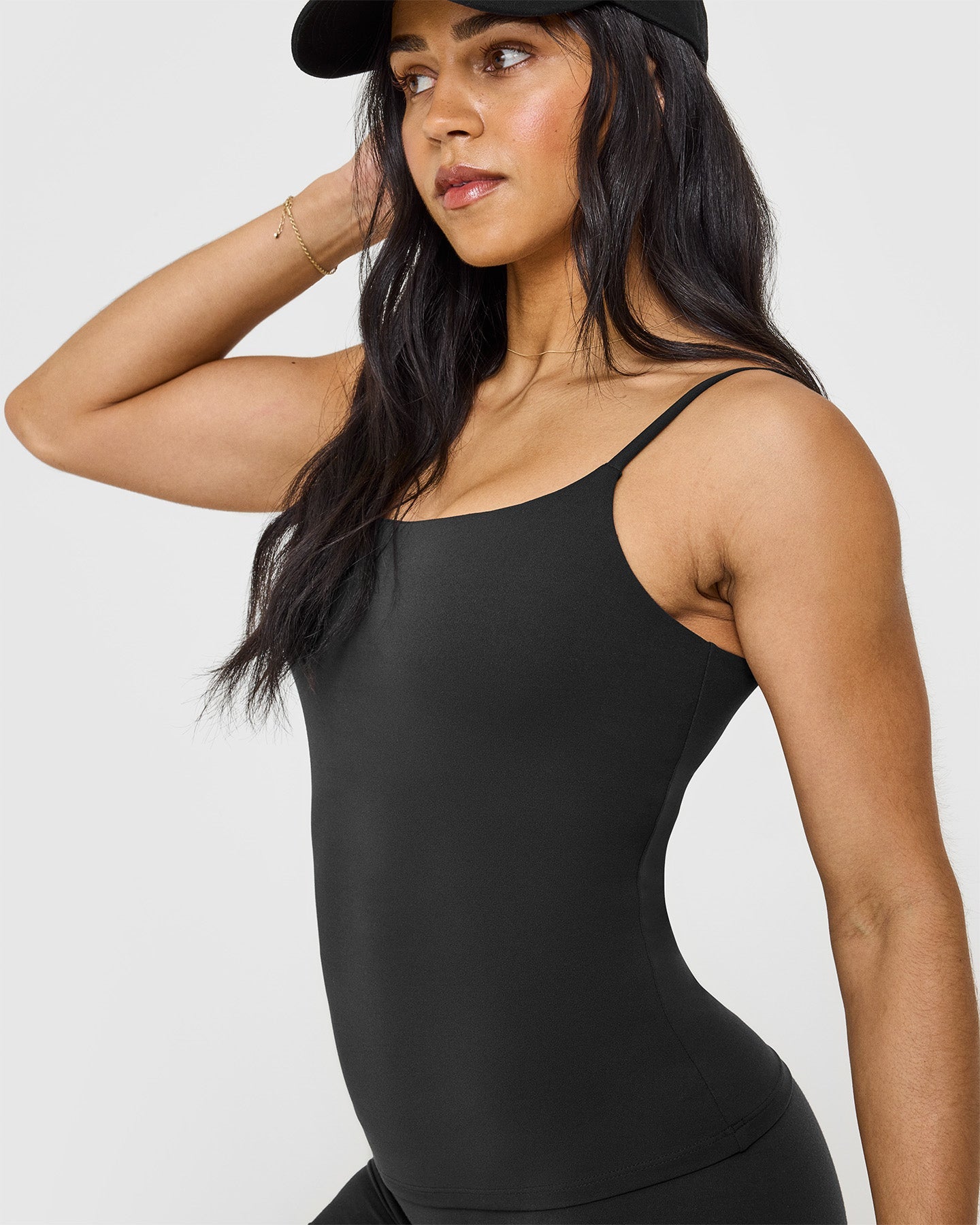 SoftMotion™ Strappy Vest with Built-in Bra Shelf | Soft Black | Comfortable Workout Top for Yoga, Running & Gym