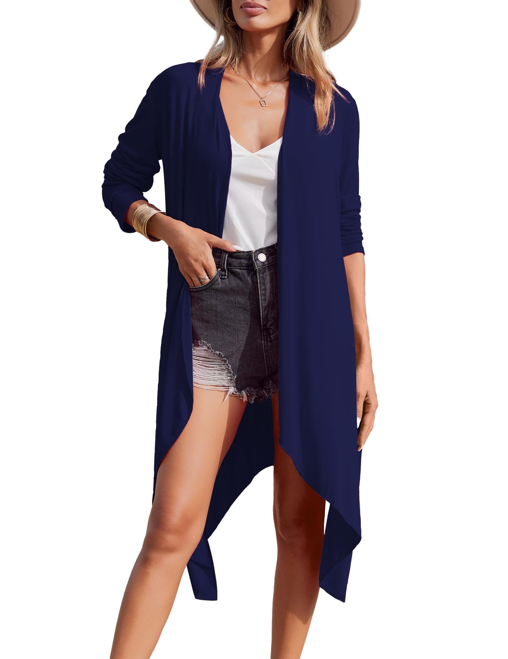 Meaneor Women's Lightweight Long Sleeve Asymmetrical Hem Duster Cardigan - Open Front Loose Fit Cover Up Sweater (Sizes S-3XL) for Office, Casual Outfits & Layering in Fall/Winter