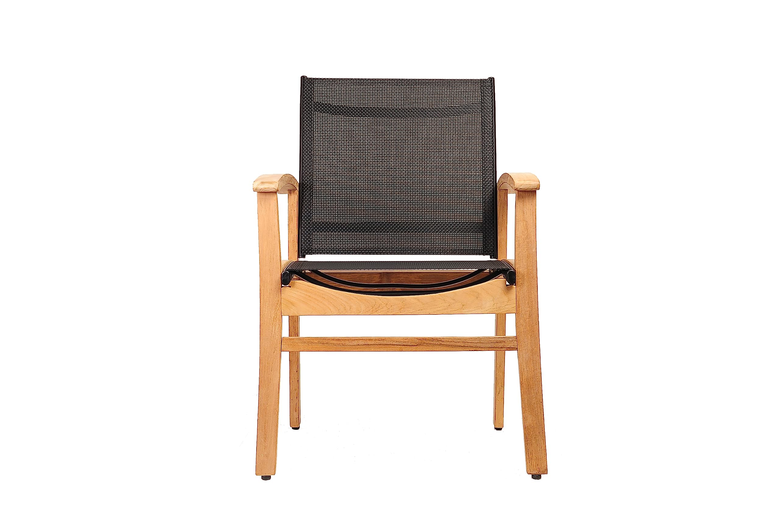 Amazonia Teak Georgetown Black Sling Armchair - Natural Wood Patio Furniture for Outdoor Lounge, Poolside Relaxation & Garden Decor (SC Fort_BK)