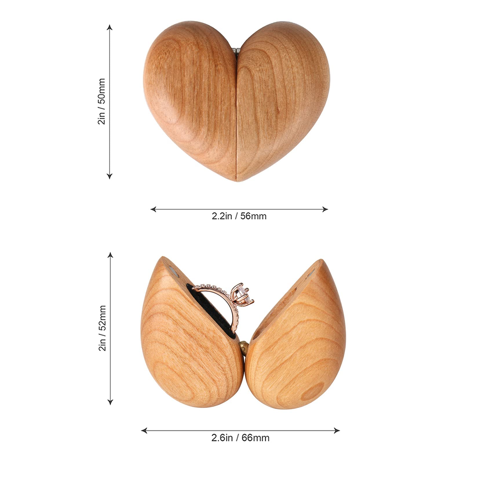 Premium Wooden Ring Box for Wedding & Engagement - Heart Shaped Cherry Wood Jewelry Box for Proposal, Vows & Ceremonies - Perfect for Romantic Moments & Keepsake Storage