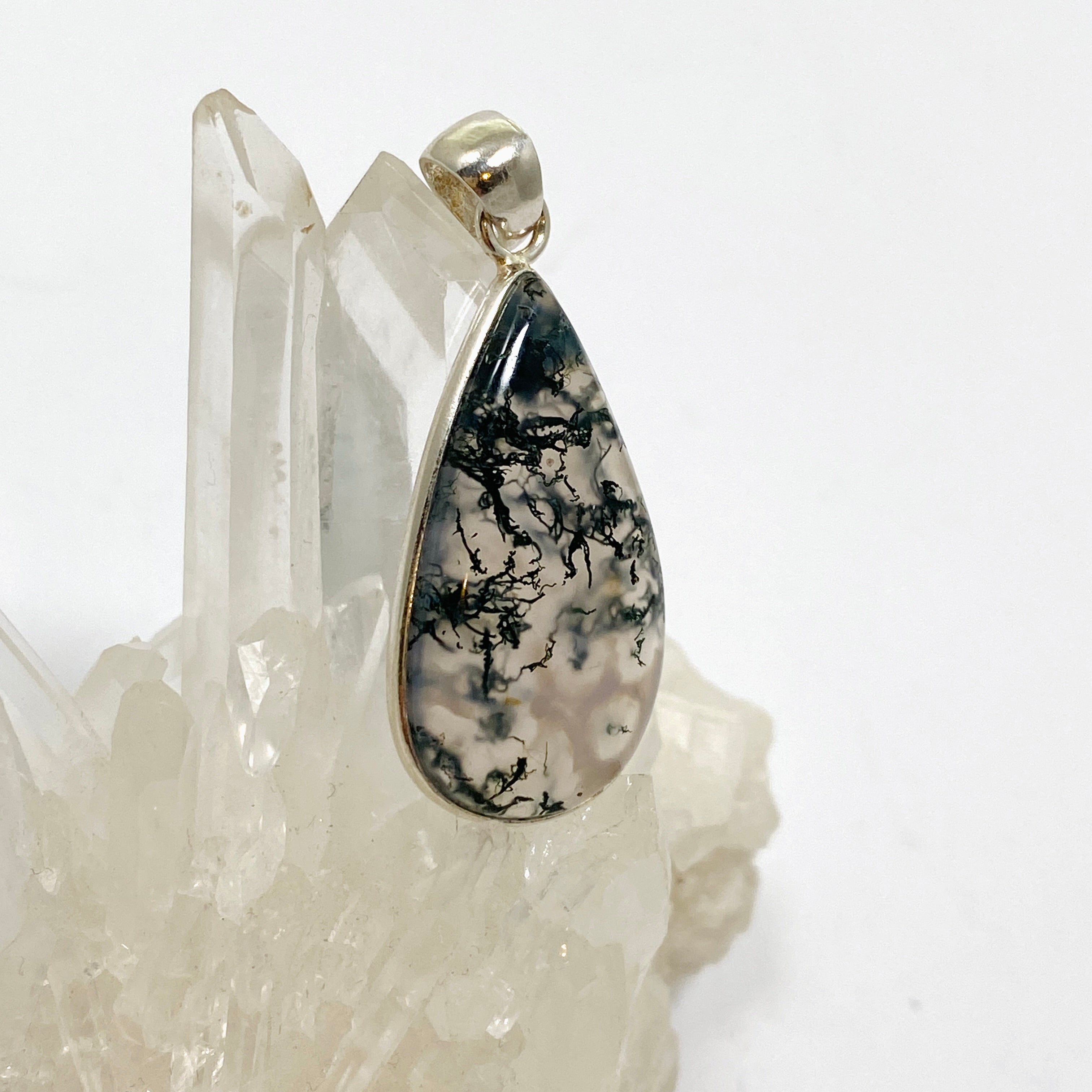 Natural Moss Agate Teardrop Cabochon Pendant - Handmade Gemstone Jewelry KPGJ4712 for Necklace Making, DIY Crafts & Spiritual Healing