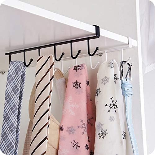 SAKSAA 6-Hook Stainless Steel Door Organizer - Space Saving Mug Cup Holder & Hanger Rack for Kitchen, Cabinet, Bathroom | Perfect for Organizing Coffee Cups, Towels, Keys & More (Black)