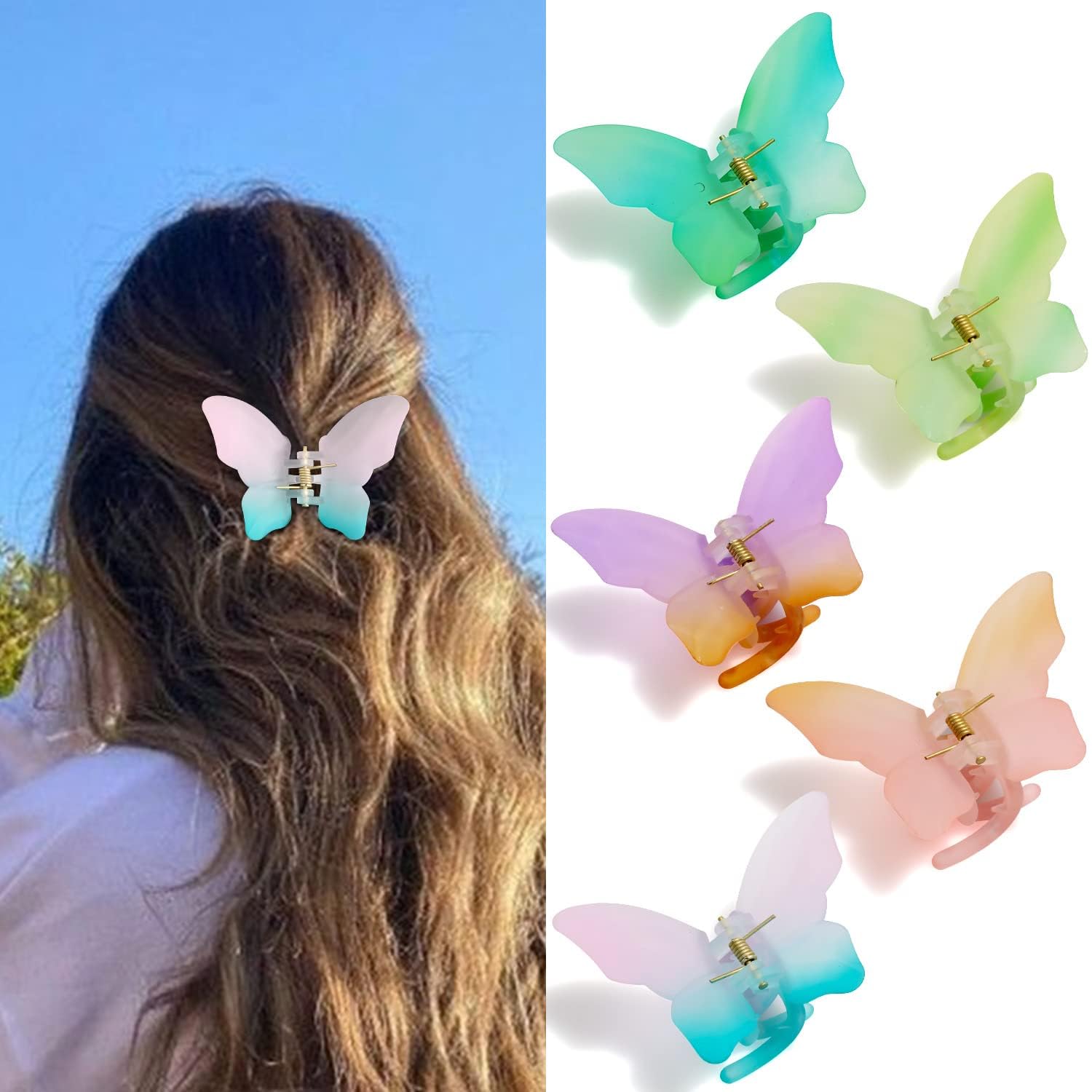 Cute Butterfly Hair Clips for Women - 5PCS Matte Claw Clips for Thin Hair | Hair Accessories for Everyday, Parties & Weddings