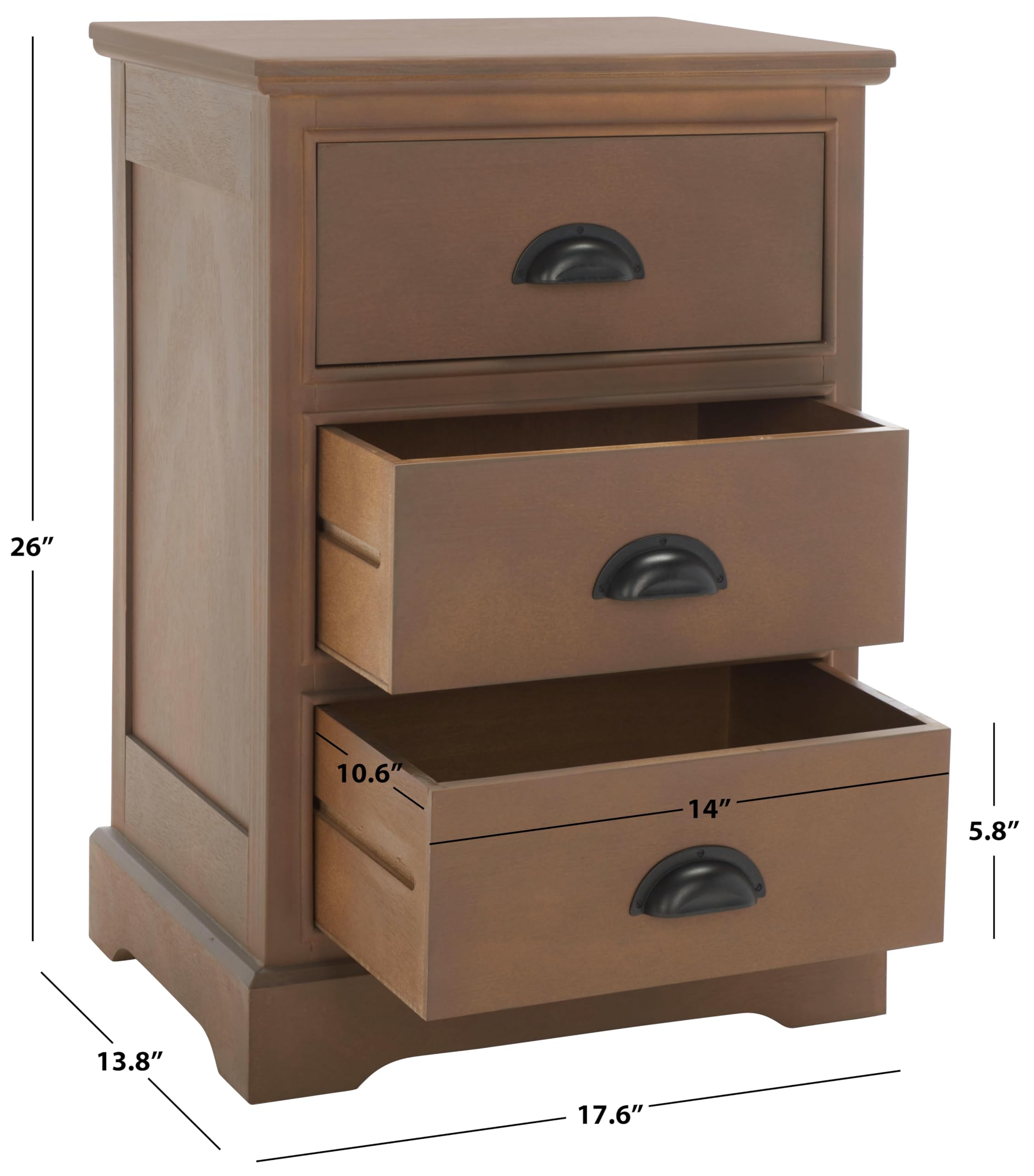 SAFAVIEH American Homes Collection Griffin Grey 3-Drawer Nightstand - Modern Bedside Table for Bedroom, Living Room & Office Furniture