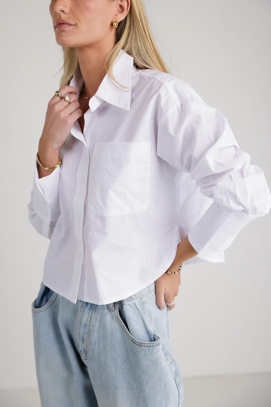 Neve Cropped Button Up Shirt for Women - Stylish & Comfortable Blouse for Casual & Office Wear - Final Sale
