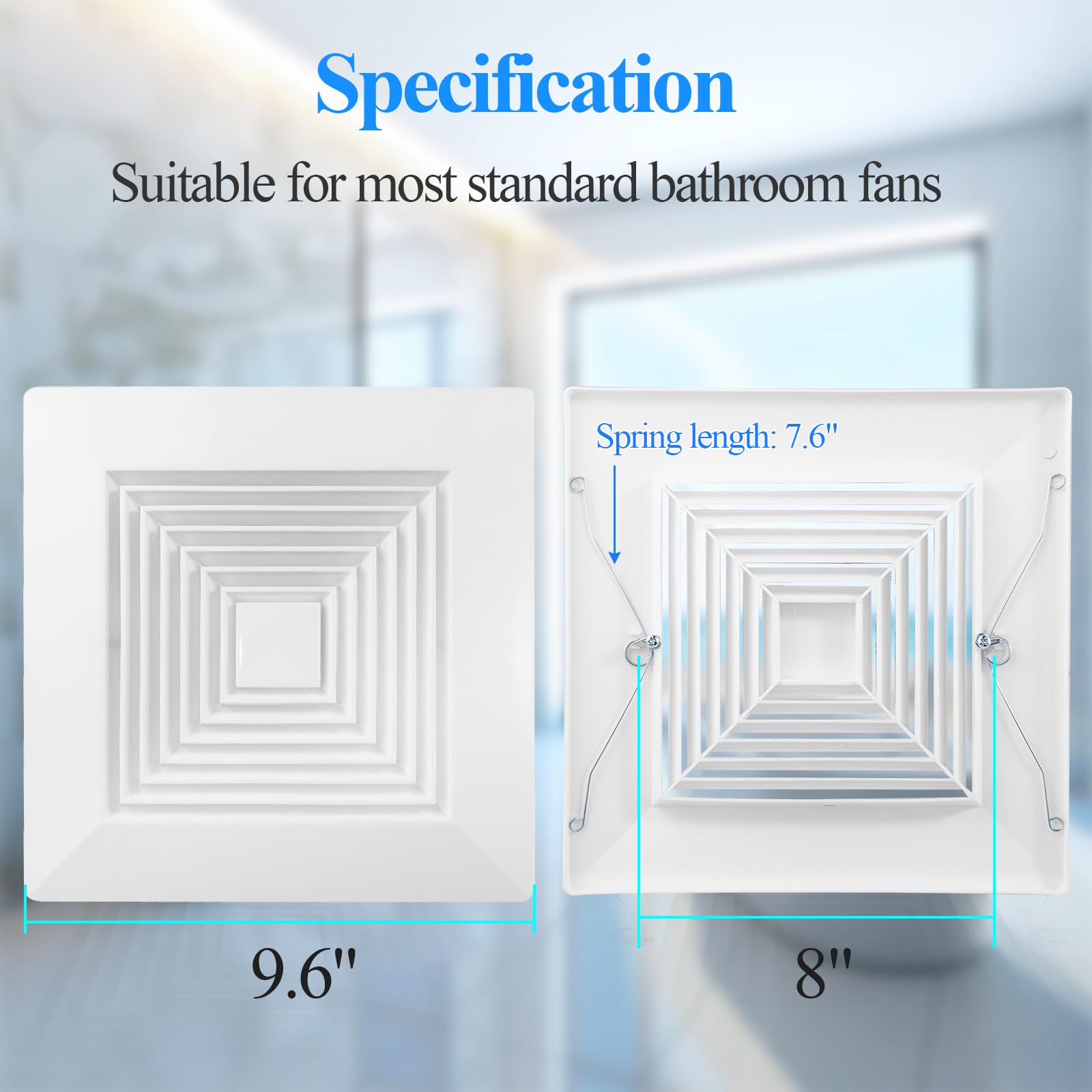 WiseWater 9.6x9.6 Inch Bathroom Ceiling Fan Grille with Springs - Replacement Vent Cover for Broan-Nutone Exhaust Fan, Air Diverter & Ceiling Diffuser - Perfect for Bathroom, Kitchen & Laundry Room Ventilation