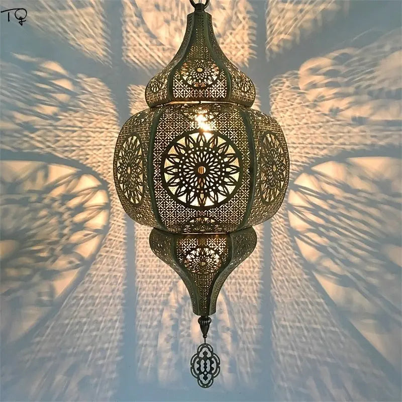 Handcrafted Moroccan Ceiling Light Fixture - Vintage Brass & Colored Glass Pendant Lamp for Living Room, Bedroom & Dining Room Decor | Boho Chic Home Lighting
