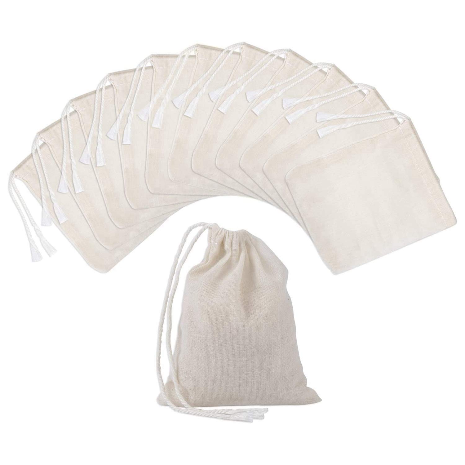 100-Piece Drawstring Cotton Muslin Bags for Tea Brewing & Herbs - 4x3 Inch Reusable Tea Bags, Spice Sachets, DIY Wedding Favors & Party Gifts (Perfect for Loose Tea, Coffee, Herbs & Crafts)