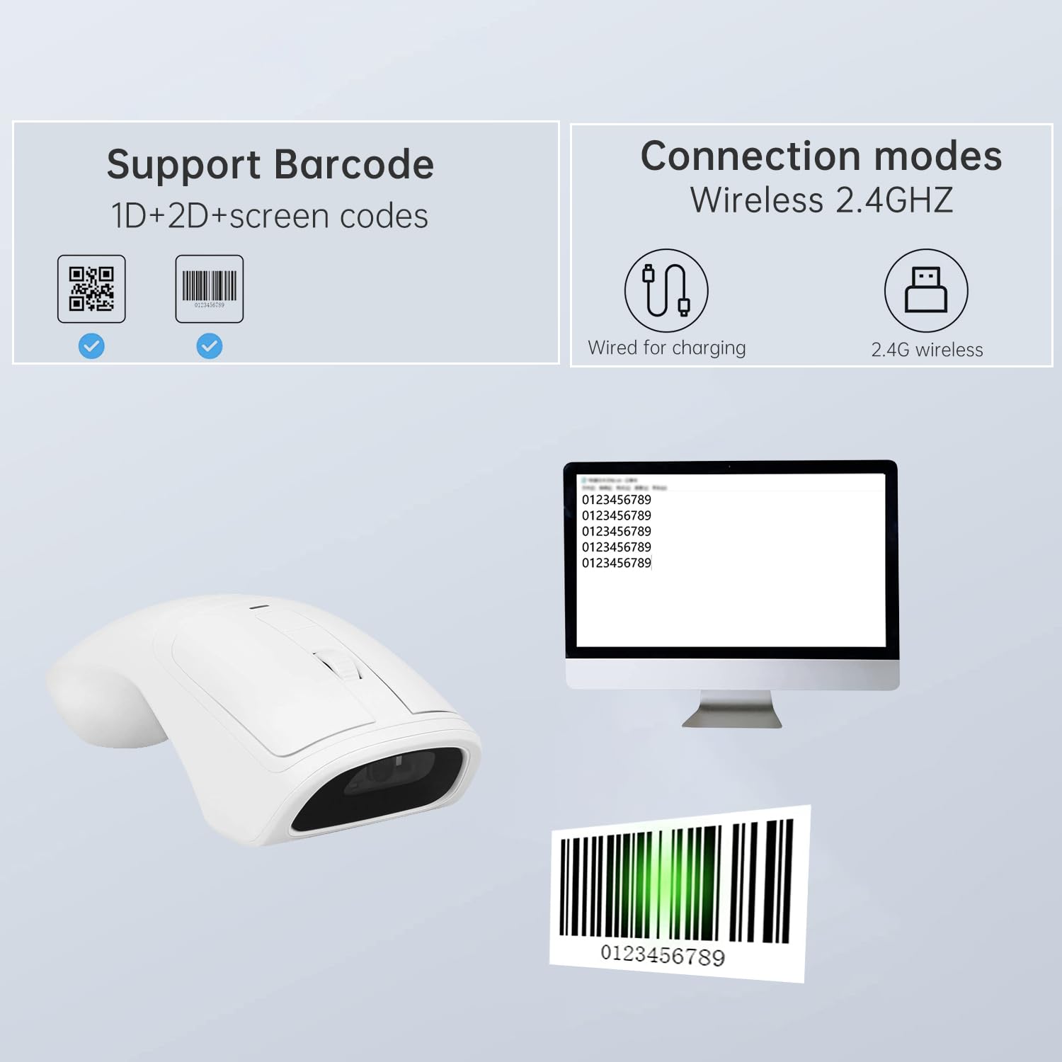 2-in-1 Wireless Mouse & 2D Barcode Scanner - Ergonomic Handheld POS Scanner with Mouse Function for Retail Stores, Supermarkets, Warehouses | Ideal for Inventory Management, Checkout Counters & Office Use (Black)