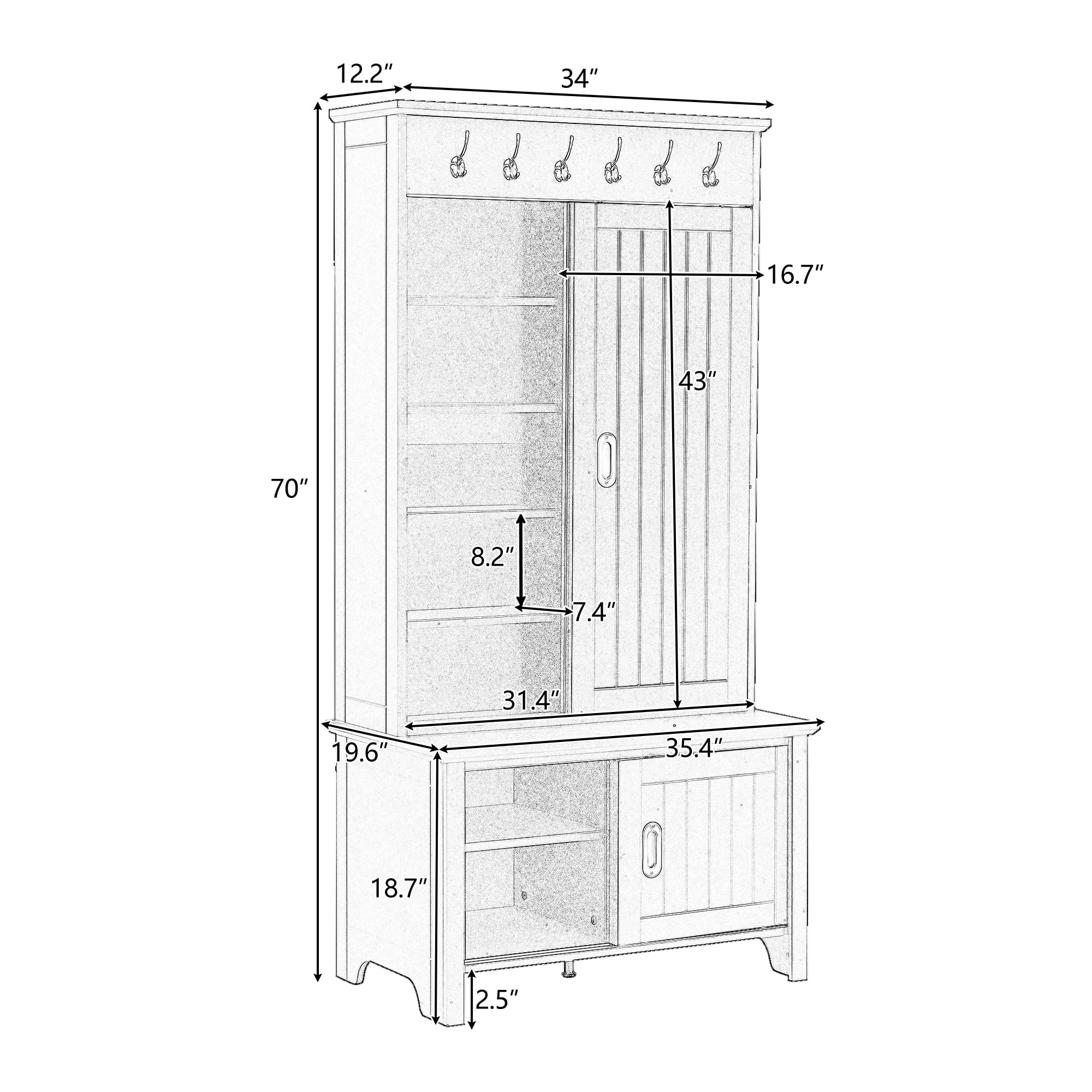 Merax Hall Tree with Storage Bench & Shelves - Multi-Functional Entryway Organizer with Shoe Cabinet & Coat Hooks - White - Perfect for Small Spaces, Mudrooms & Apartment Entryways