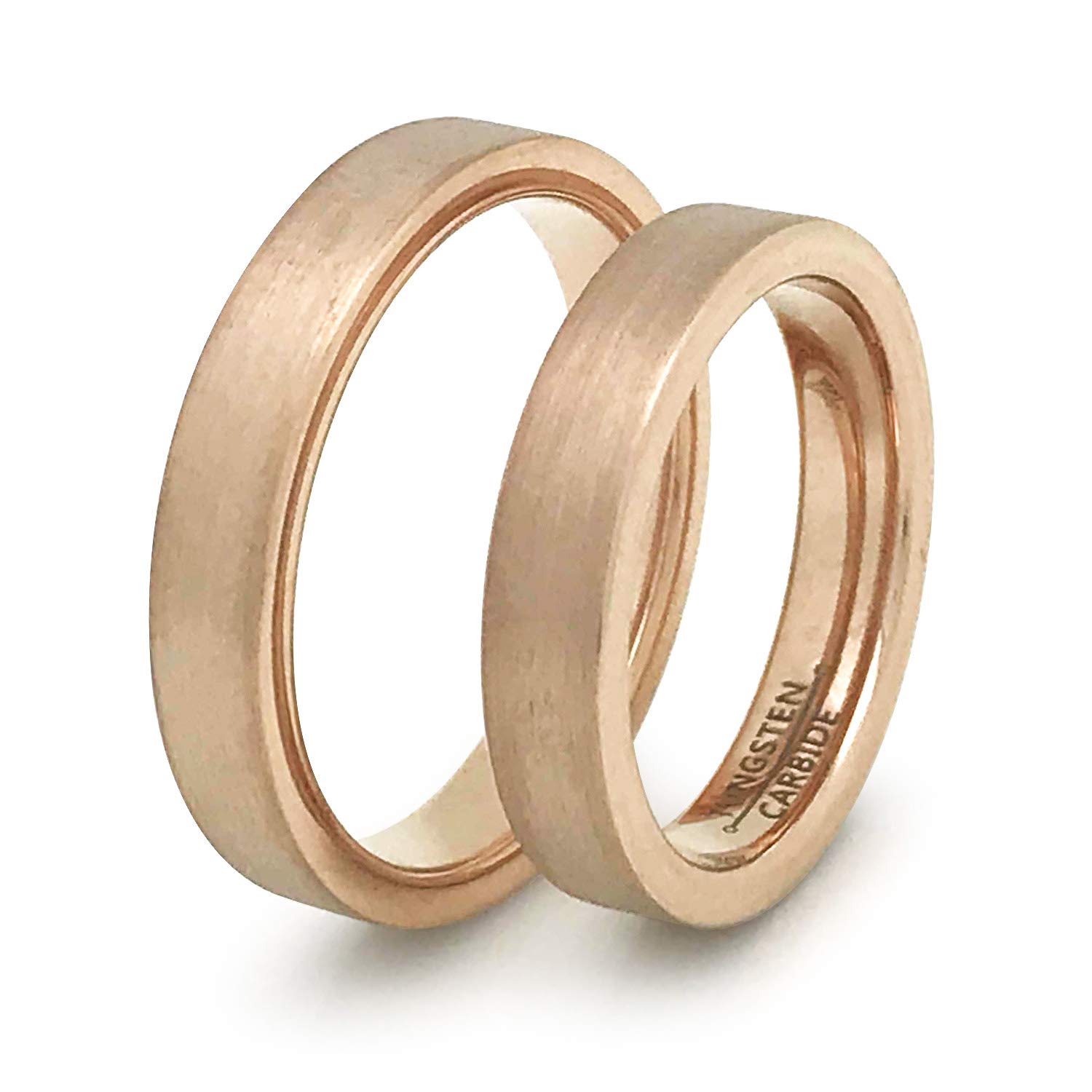 4mm Rose Gold Plated Tungsten Wedding Bands for Couples - His & Hers Matching Anniversary Rings - Personalized Engraved Tungsten Carbide Rings TCR511 - Perfect for Weddings, Anniversaries & Romantic Gifts