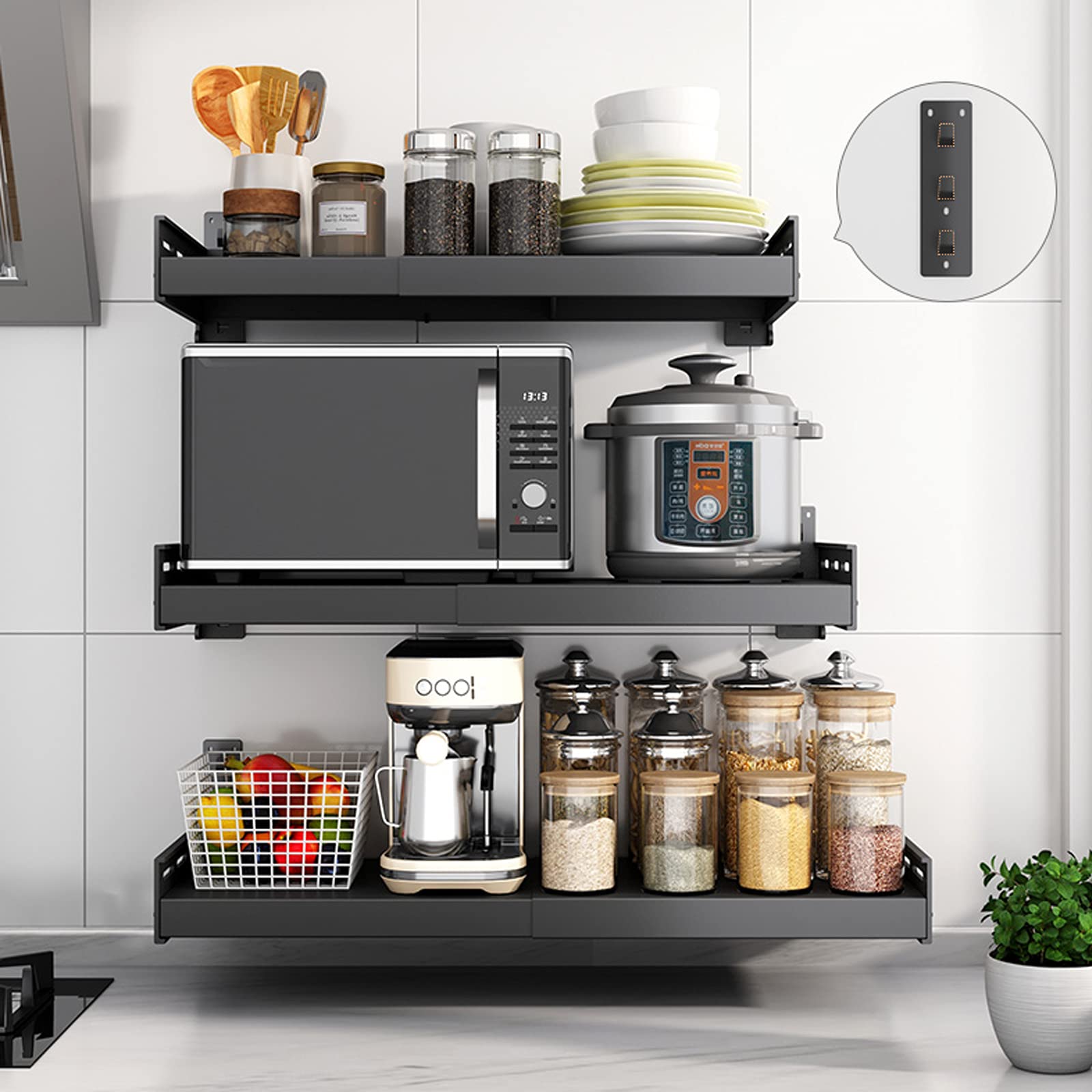 Universal Adjustable Stainless Steel Microwave Oven Rack - Wall Mounted Retractable Kitchen Storage Shelf for Microwave & Oven | Space-Saving Solution for Small Kitchens & Countertop Organization