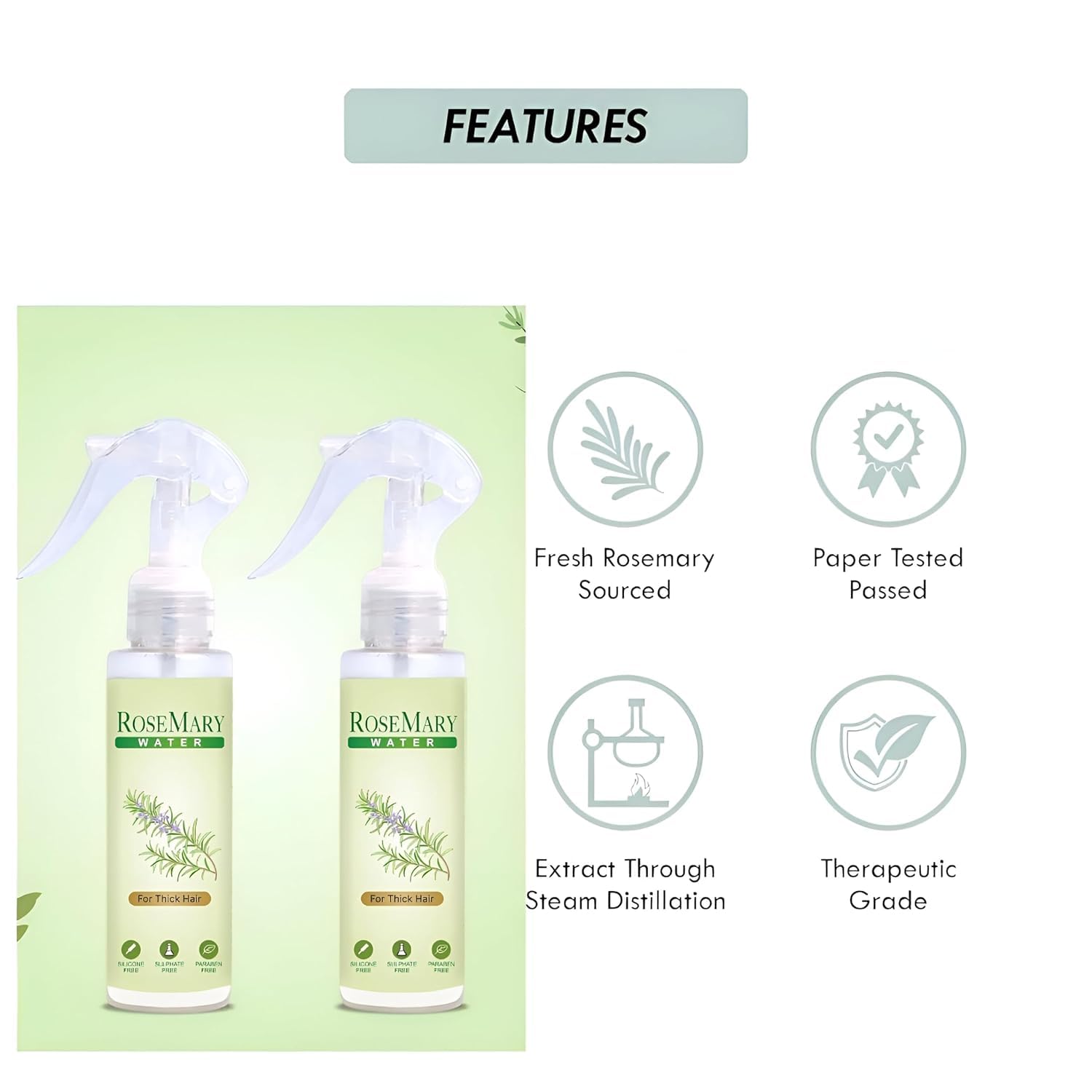 Organic Rosemary Water Spray 200ml for Hair Growth & Scalp Care - Natural Hair Treatment for Thicker, Healthier Hair (Pack of 2) | Perfect for Daily Hair Routine, Post-Workout Refresh & Travel Essentials