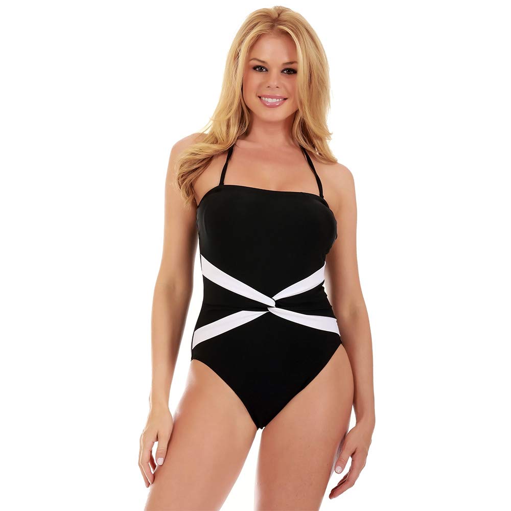 Women's High Waist Compression Shapewear One Piece - Tummy Control Bodysuit with Interlocking Detail & Padded Full Coverage Bikini Swimsuit | Slimming Underwear for Everyday Wear, Swimwear & Special Occasions