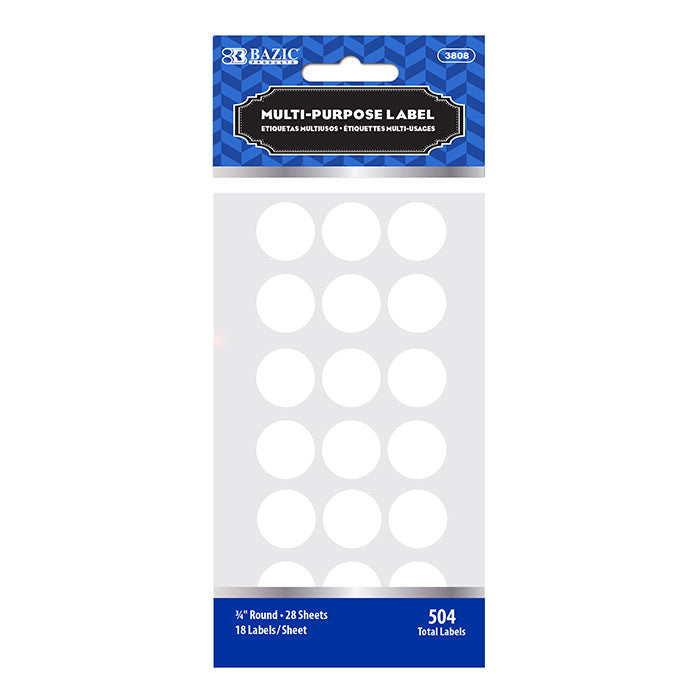 BAZIC White 3/4 Inch Round Labels - 504 Adhesive Stickers per Pack for Organizing, Filing & Crafting Projects