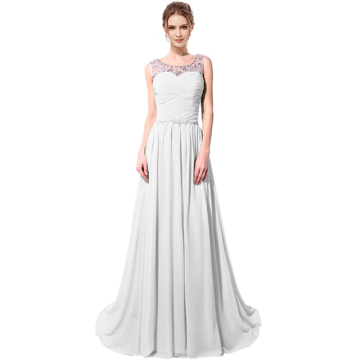 Sarahbridal Women's Elegant Beaded Sequin Chiffon Long Prom Dress - Cap Sleeve Bridesmaid Gown for Weddings, Parties & Formal Events