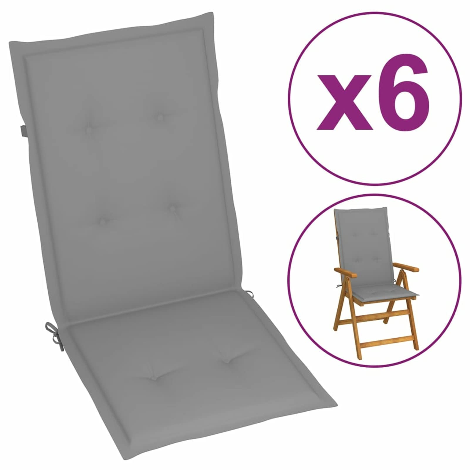 Premium 6-Piece Outdoor Chair Cushion Set - Water-Resistant Gray Patio Seat & Back Cushions (47.2