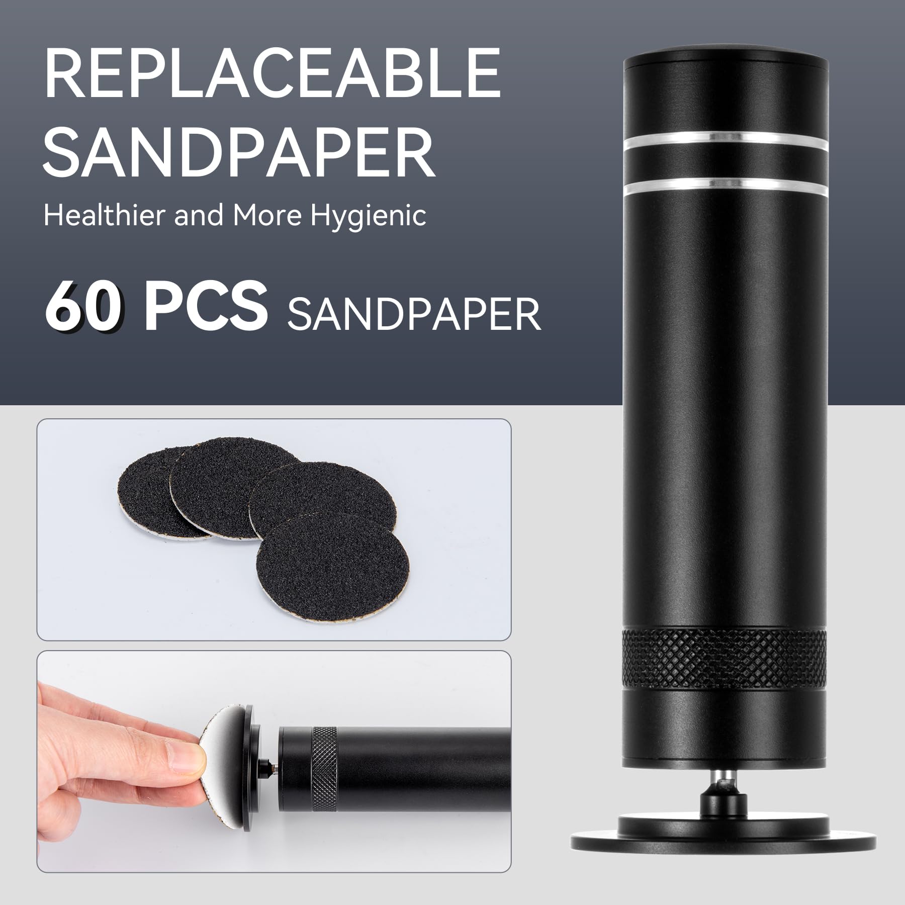 Electric Callus Remover for Feet - Adjustable Speed Pedicure Tool with 60 Sandpaper Discs, Professional Foot File for Dead Skin, Dry Calluses & Cracked Heels - Perfect for Home Pedicure & Foot Care (Black)